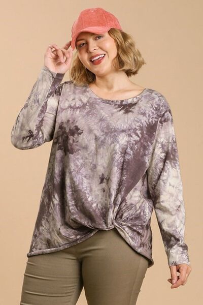 **Tie Dye Round Neck Long Sleeve T-Shirt for Women - Plus Size Full Length Casual Tee - Perfect for Everyday Wear, Festivals & Boho Style Outfits**