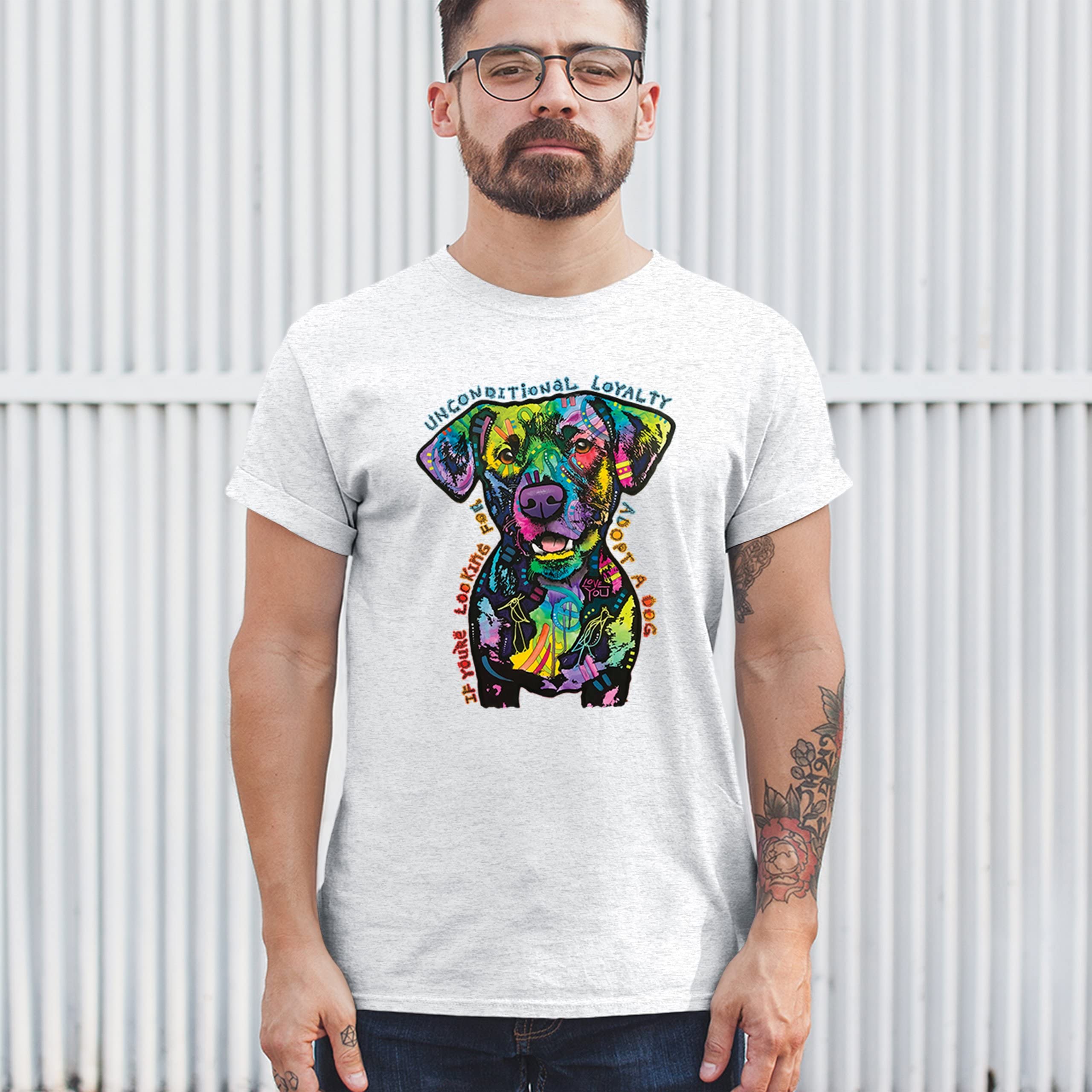 Dean Russo Adopt a Dog Pet Lover T-Shirt for Men - Unconditional Loyalty Graphic Tee - Perfect for Dog Adoption Events & Animal Shelter Volunteering