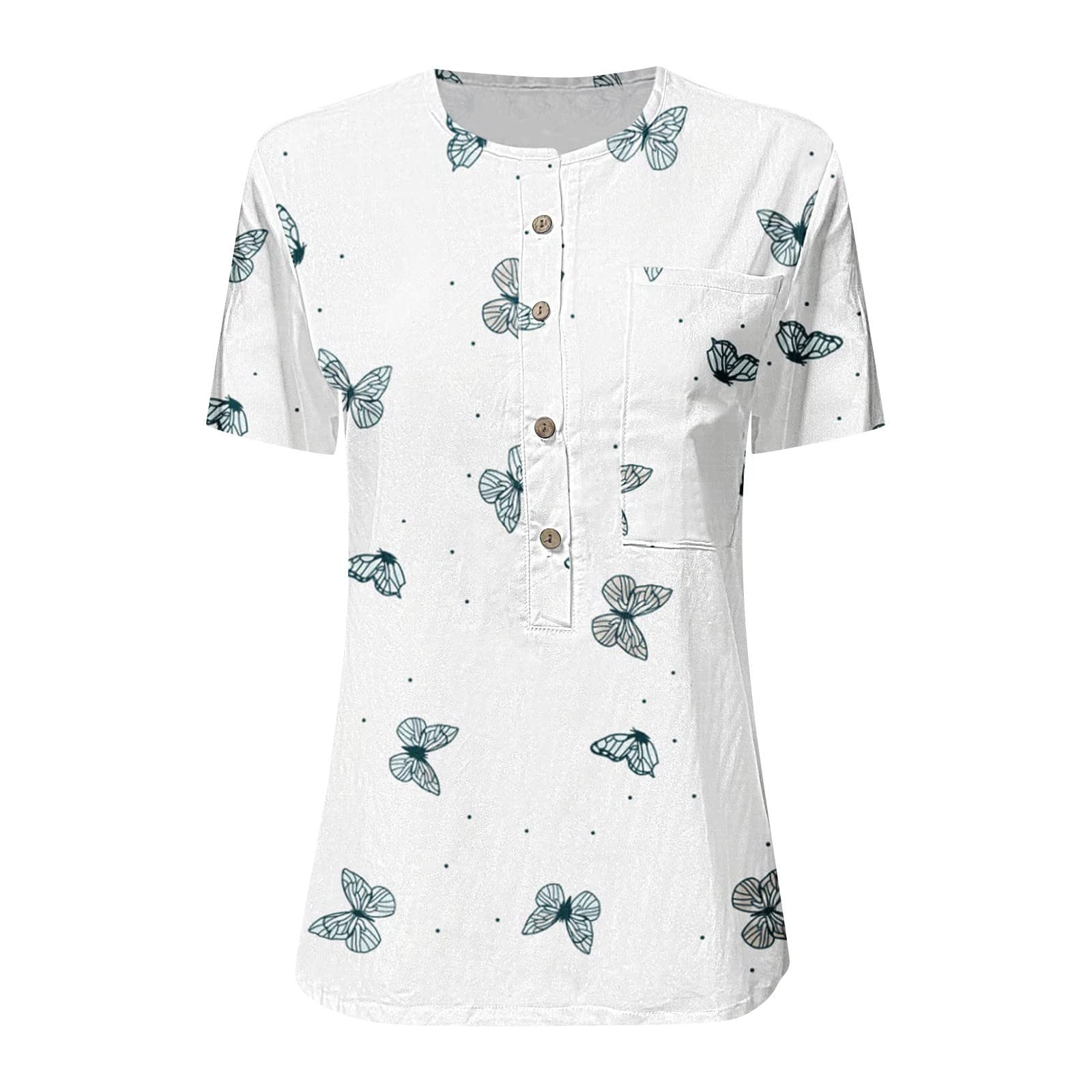 Women's Casual Short Sleeve Printed Blouse - Trendy Button Neckline Tee Shirt for Summer (Blue, XL) | Perfect for Office Wear, Date Nights & Weekend Outings