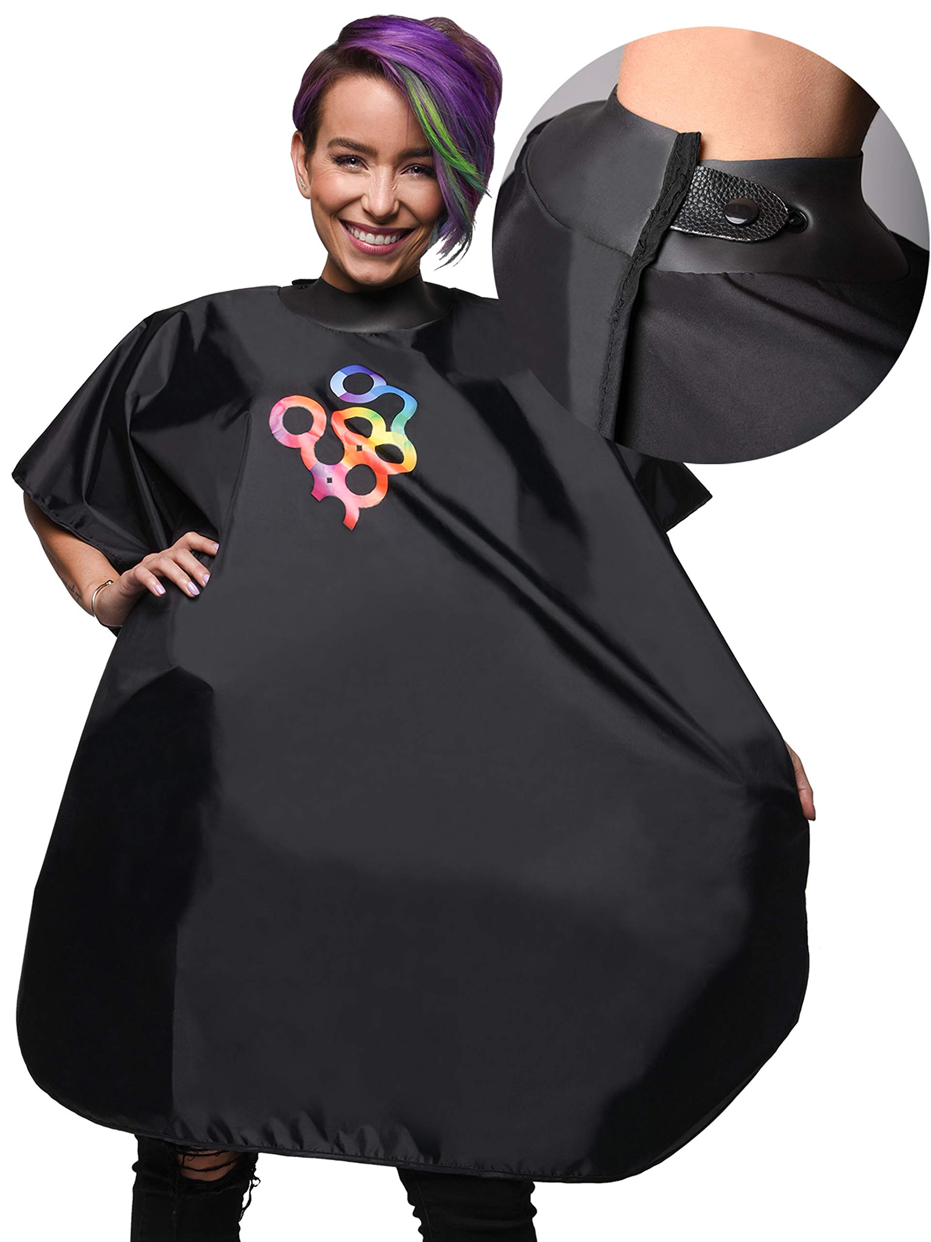 FRAMAR Black Salon Cape for Hair Stylists - Waterproof Chemical & Shampoo Cape with Snap Closure - Professional Barber & Cosmetology Supplies for Hair Coloring, Cutting & Styling - Perfect for Salons & Home Hair Care