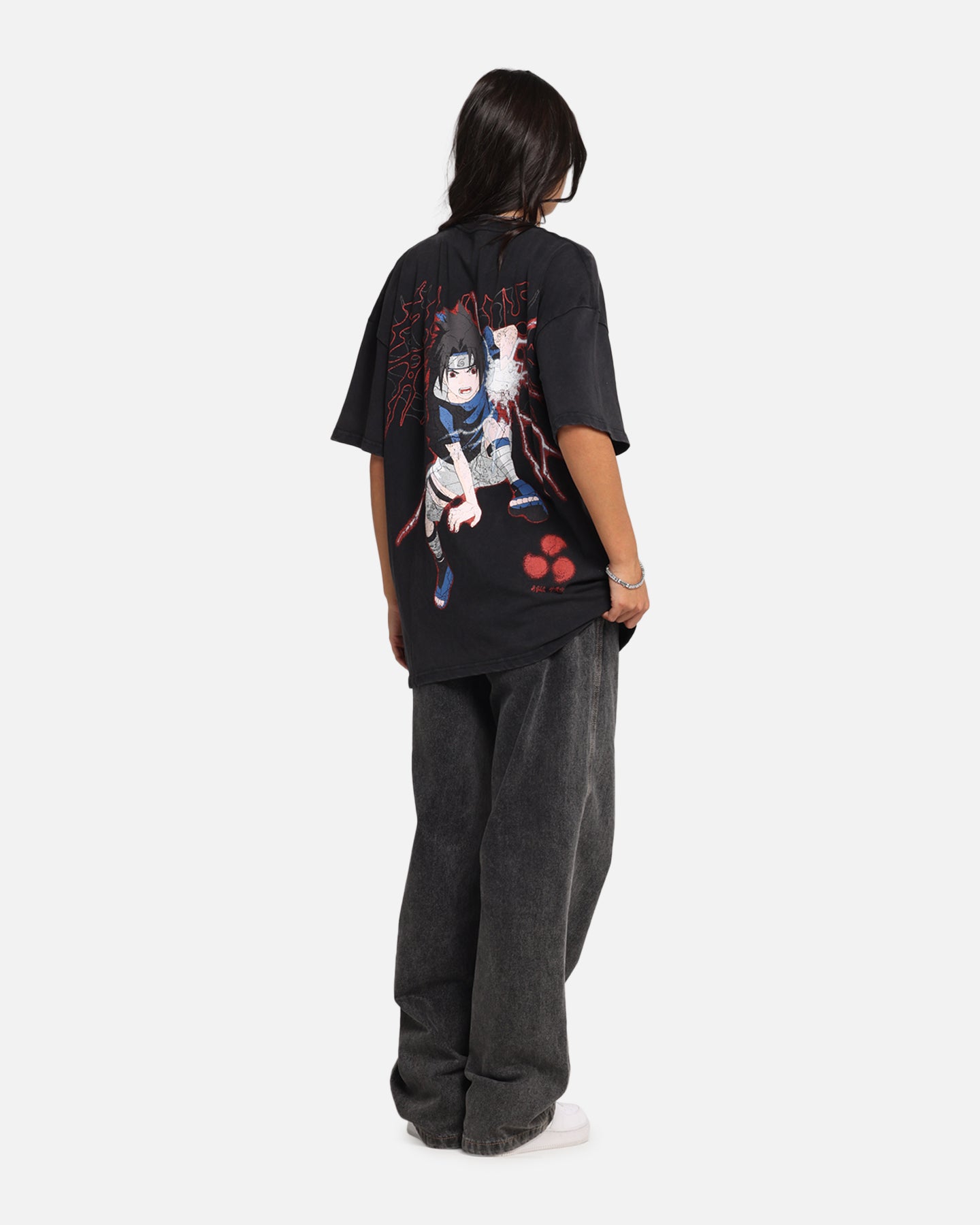 Naruto Sasuke Vintage Anime T-Shirt - Black Acid Wash Style | Perfect for Cosplay, Anime Conventions & Casual Wear