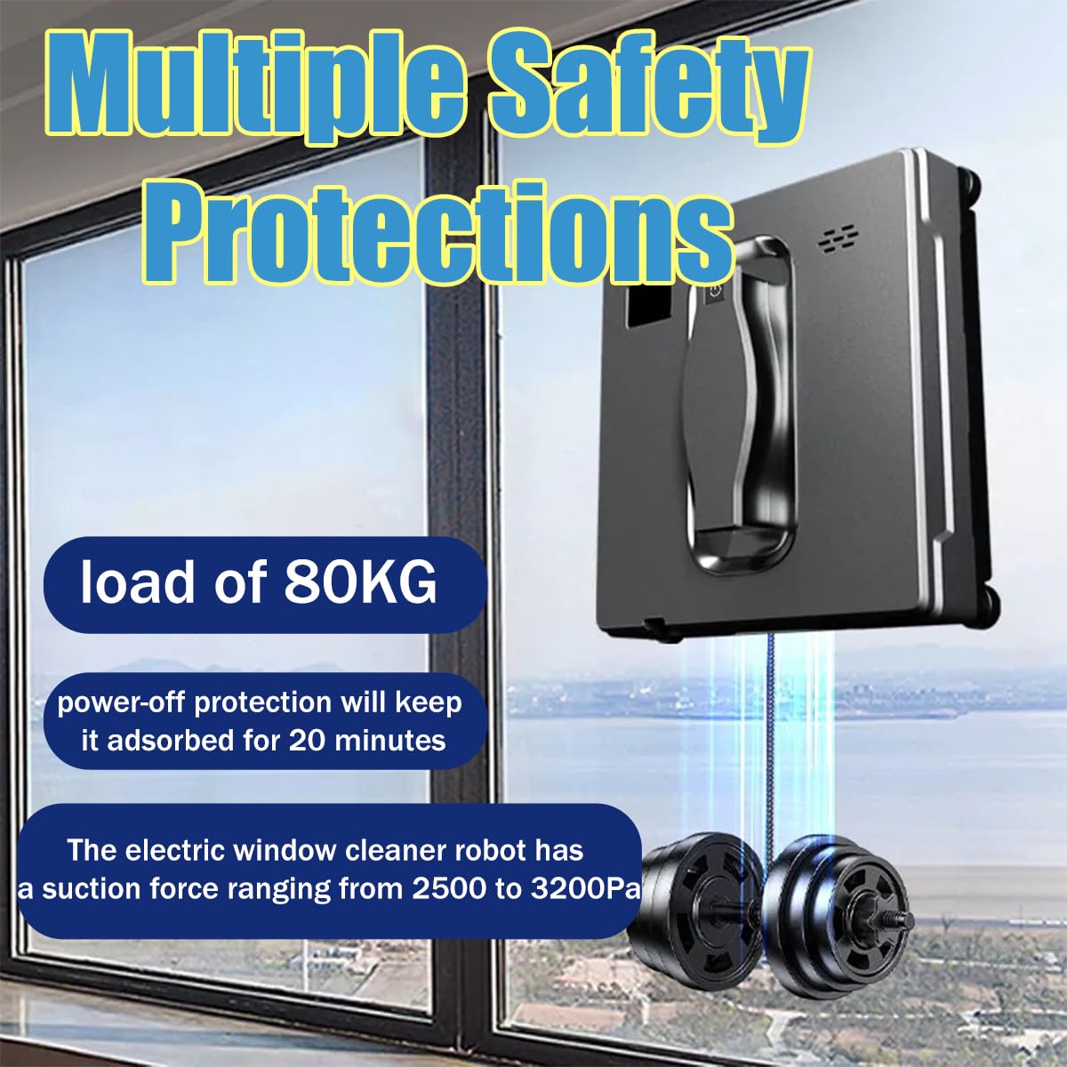 Smart Window Cleaning Robot with Dual Water Spray & 3200Pa Strong Suction - Electric Glass Vacuum Cleaner with App/Remote Control, 20min Auto Power-Off - Perfect for Windows, Tiles, Mirrors in Homes, Offices & High-Rise Buildings