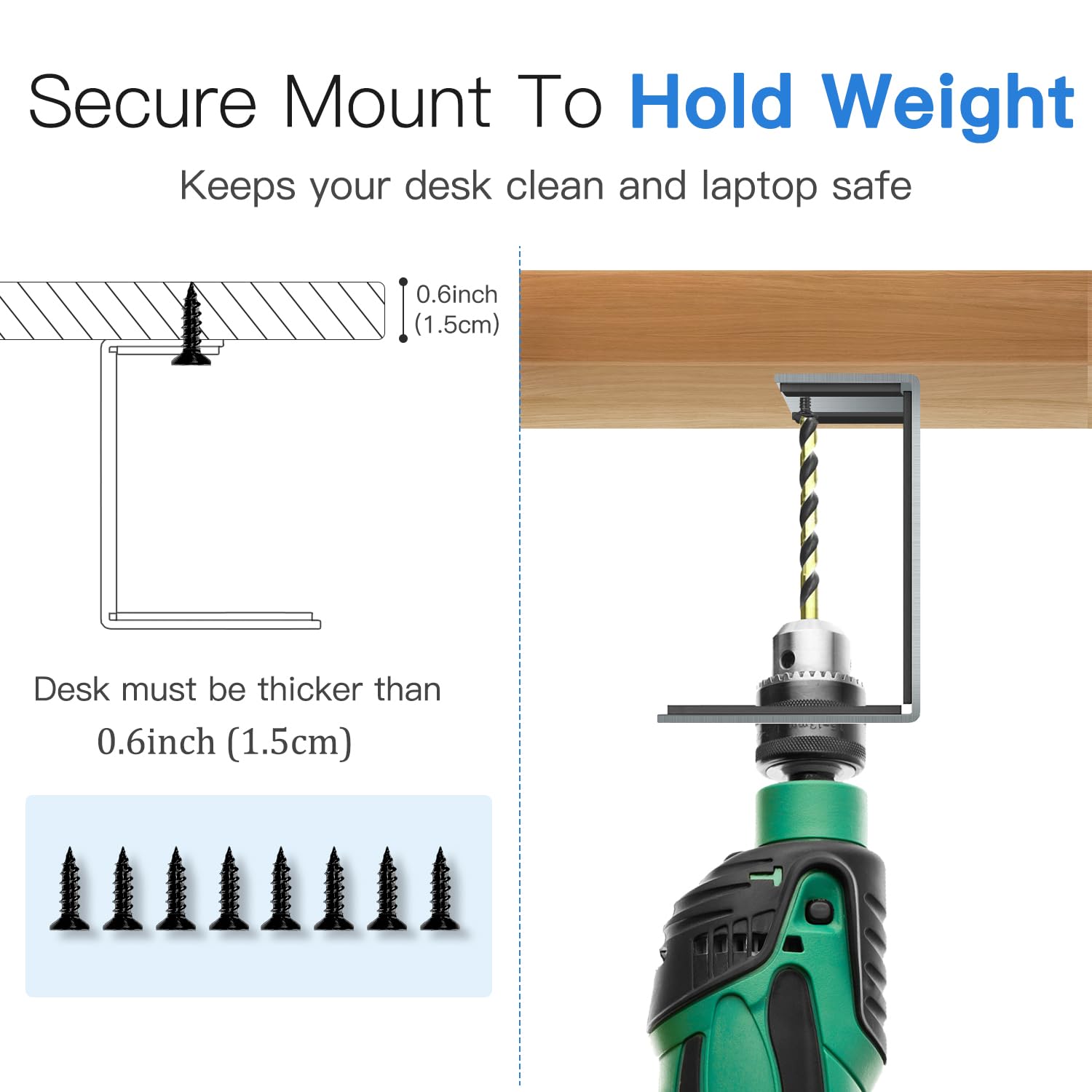 Under Desk Laptop Mount - 3 Inch Space Saving Aluminum Holder with Silicone Pad for MacBook, Dell, PS4 & More | Perfect for Home Office & Gaming Setup