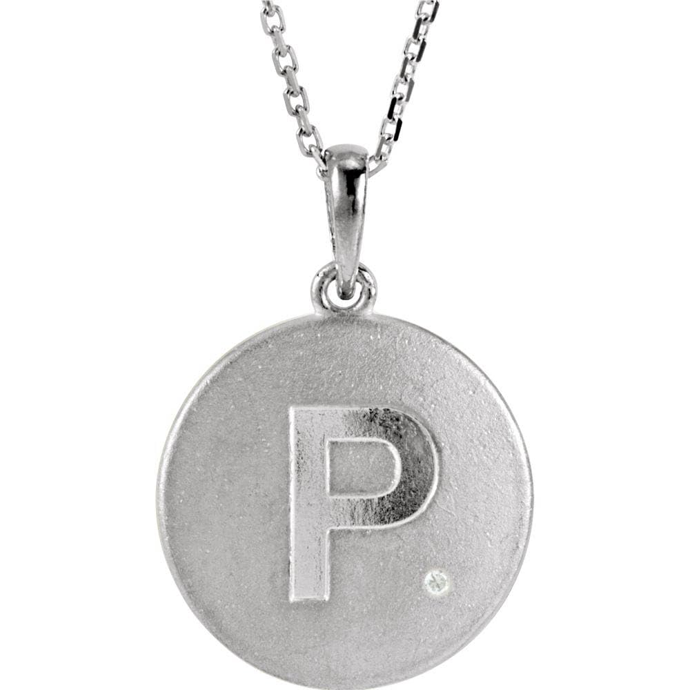 Emma Sterling Silver Diamond Block Initial P Disc Necklace - 18 Inch Black Bow Pendant, Personalized Jewelry Gift for Women, Perfect for Birthdays, Anniversaries & Special Occasions