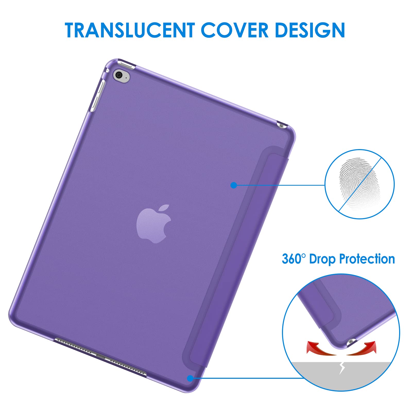 JETech iPad Air 2 Case with Auto Wake/Sleep Smart Cover - Purple Protective Shell for iPad Air 2 (Not Compatible with 1st Gen) | Perfect for Work, Travel & Home Use
