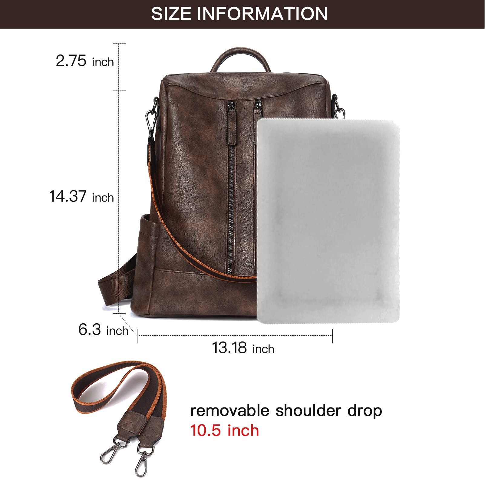 BROMEN Women's Leather Backpack Purse - Anti-Theft Fashion Shoulder Bag & Handbag for Work, Travel & College | Stylish Bookbag for Everyday Use