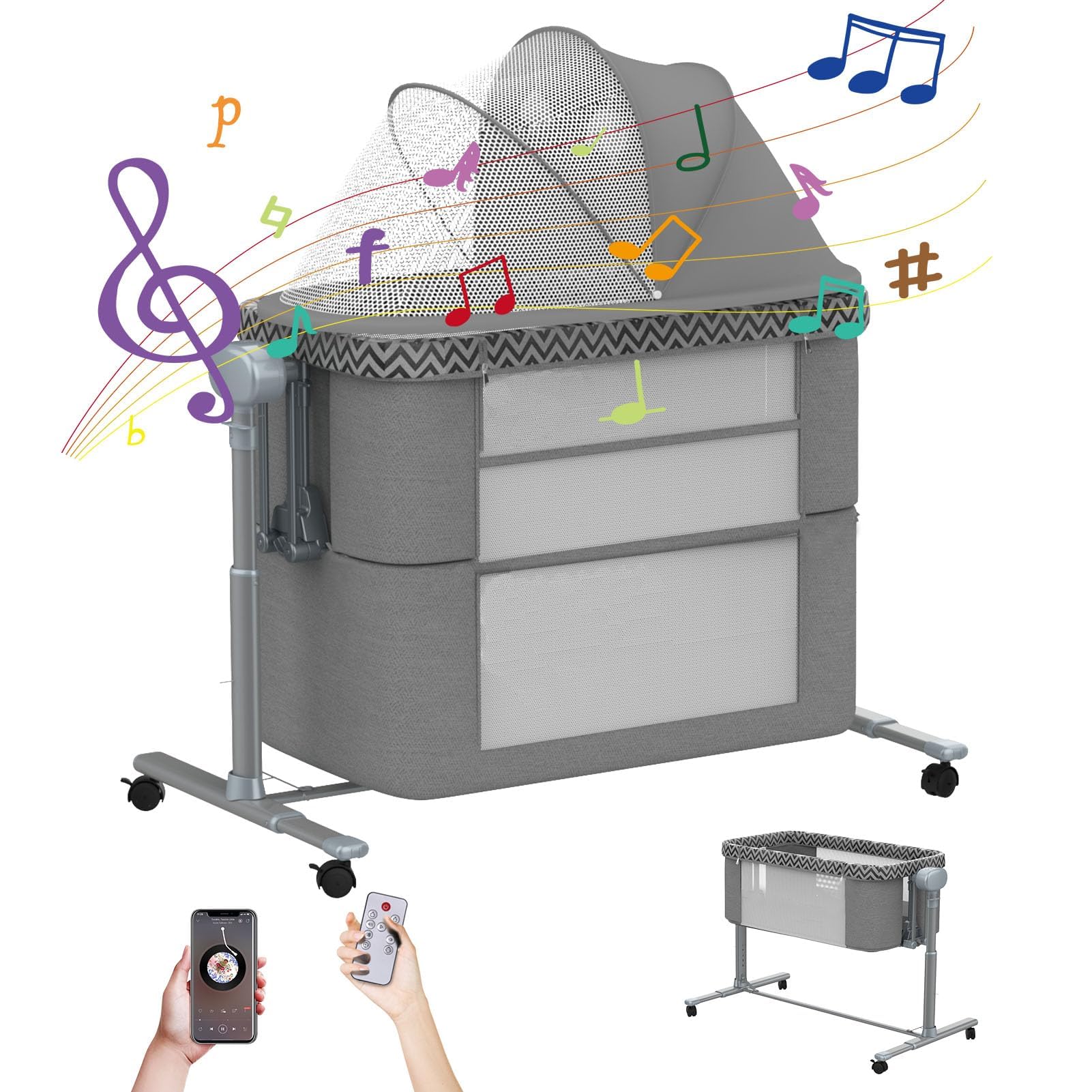 Electric Rocking Bassinet for Newborns - 6-in-1 Smart Baby Bedside Sleeper with Remote Control, 3-Speed Auto Swing & Wheels | Portable Crib for Nursery, Bedroom & Travel | Perfect for Soothing, Night Feeding & Co-Sleeping