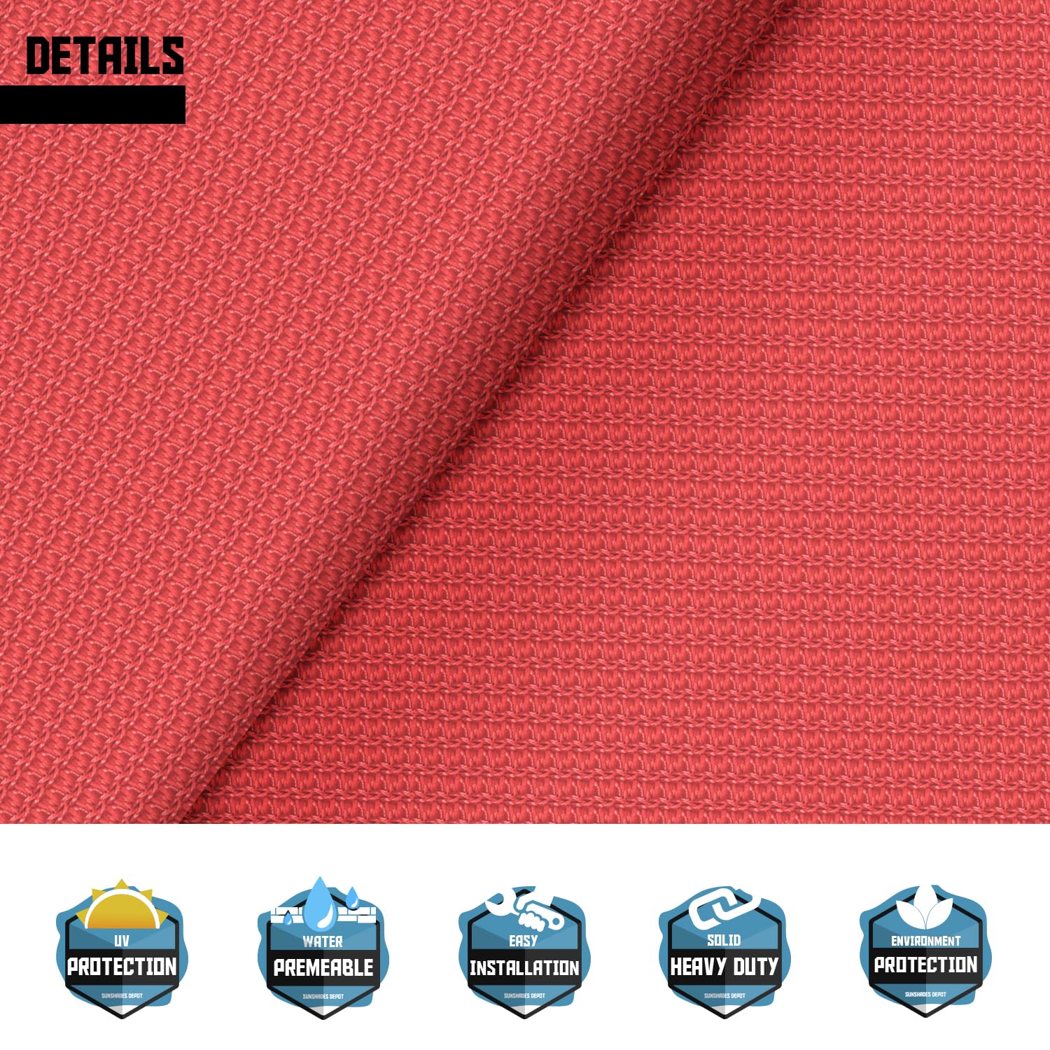 10' x 13' Red Commercial Grade Sun Shade Sail - UV Protection Square Canopy with Permeable Fabric & Curved Edges - Perfect for Patio, Poolside, Backyard, and Outdoor Commercial Spaces