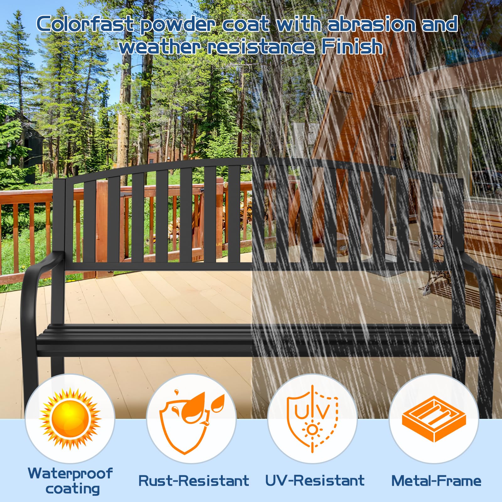 Outdoor Garden Bench - Heavy Duty Weatherproof & Anti-Rust Metal Bench for Front Porch, Patio, Park - Perfect for Outdoor Seating, Relaxation & Decoration