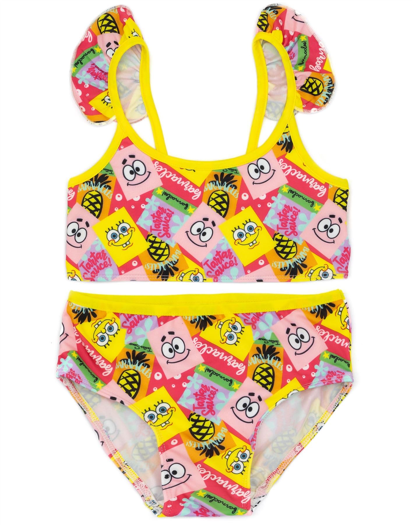 SpongeBob SquarePants Kids' 2-Piece Yellow Bikini Swimsuit - Fun Beach & Pool Outfit for Girls