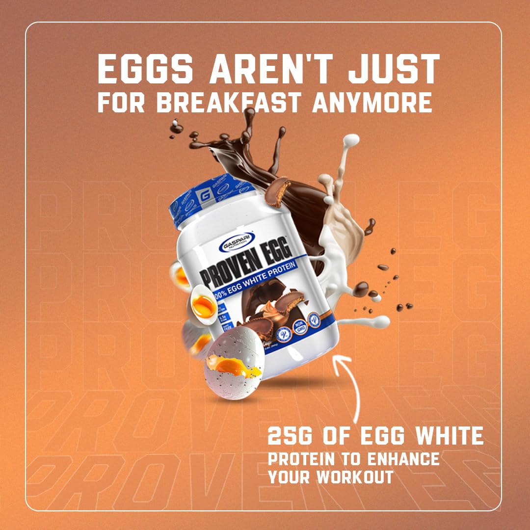 Gaspari Nutrition Proven Egg - 100% Egg White Protein Powder, 25g Protein per Serving, Keto Friendly, Dairy Free, Lactose Free, Soy Free - 2 lbs Peanut Butter Cup Flavor for Post-Workout Recovery & Baking