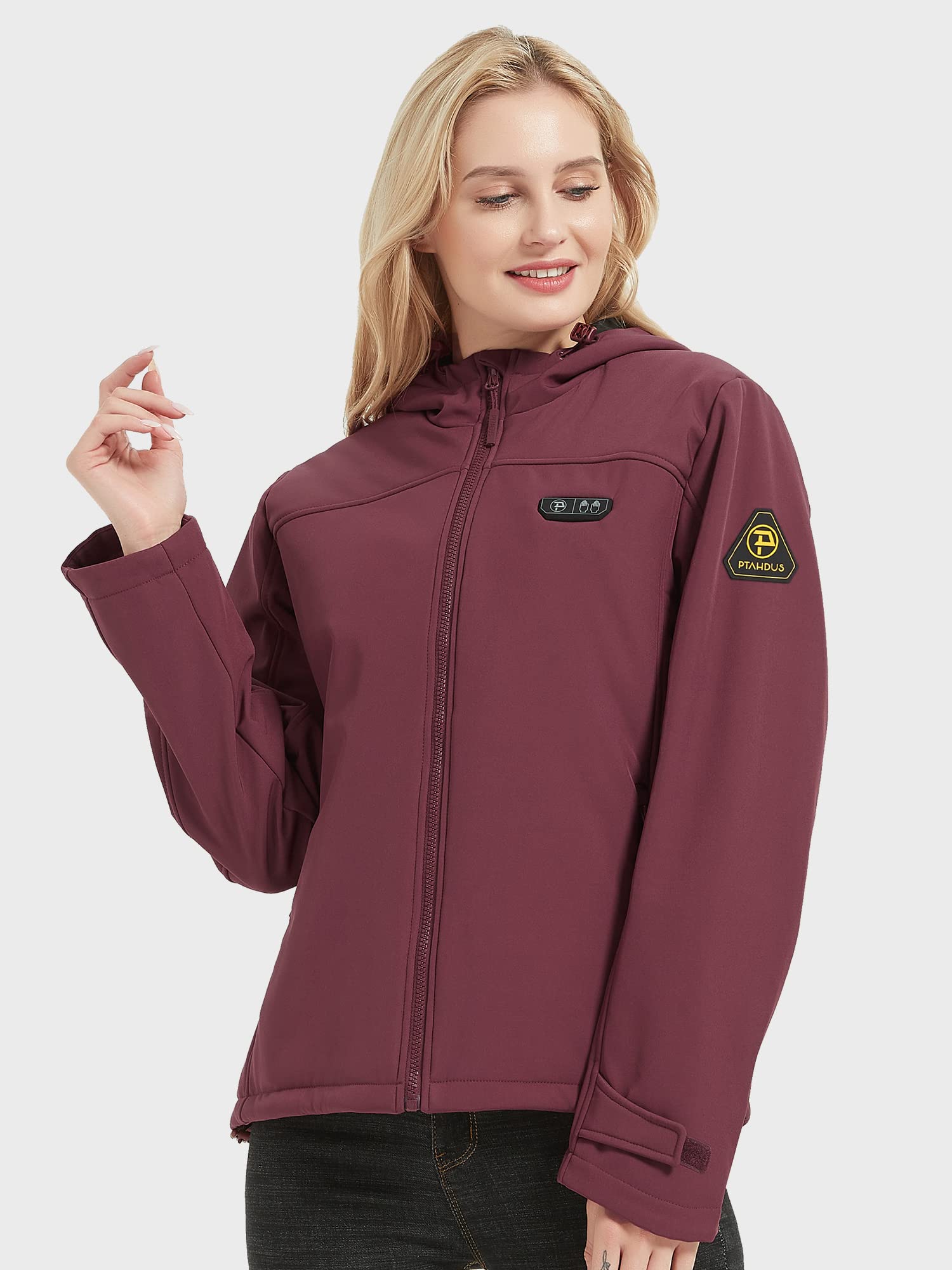 PTAHDUS Women's Heated Jacket with 5 Adjustable Heat Zones & Battery Pack - Winter Warm Coat with Hand Warmer Pockets for Outdoor Activities, Skiing, and Cold Weather Commuting