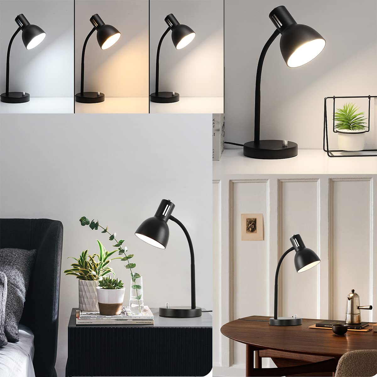 Adjustable Metal Black Desk Lamp with Free 7W LED Bulb - Eye-Caring Reading Light for Home Office, Study, Bedroom & Nightstand - Perfect for Work, Reading & Relaxation