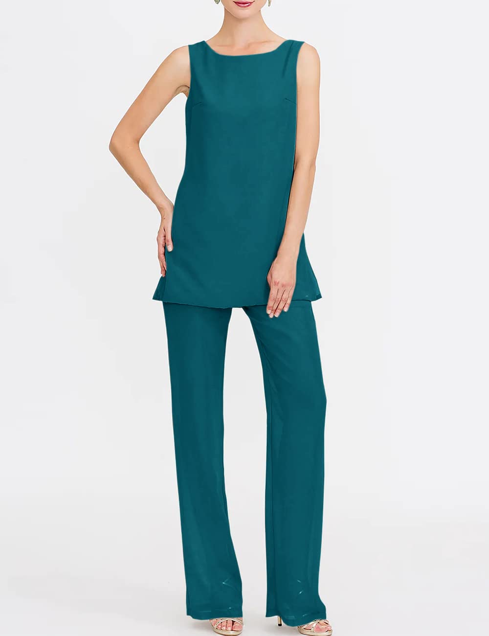 Elegant Chiffon Mother of The Bride Pant Suits 3-Piece Set - Formal Wedding Outfit & Evening Gown for Women - Perfect for Weddings, Receptions & Special Occasions