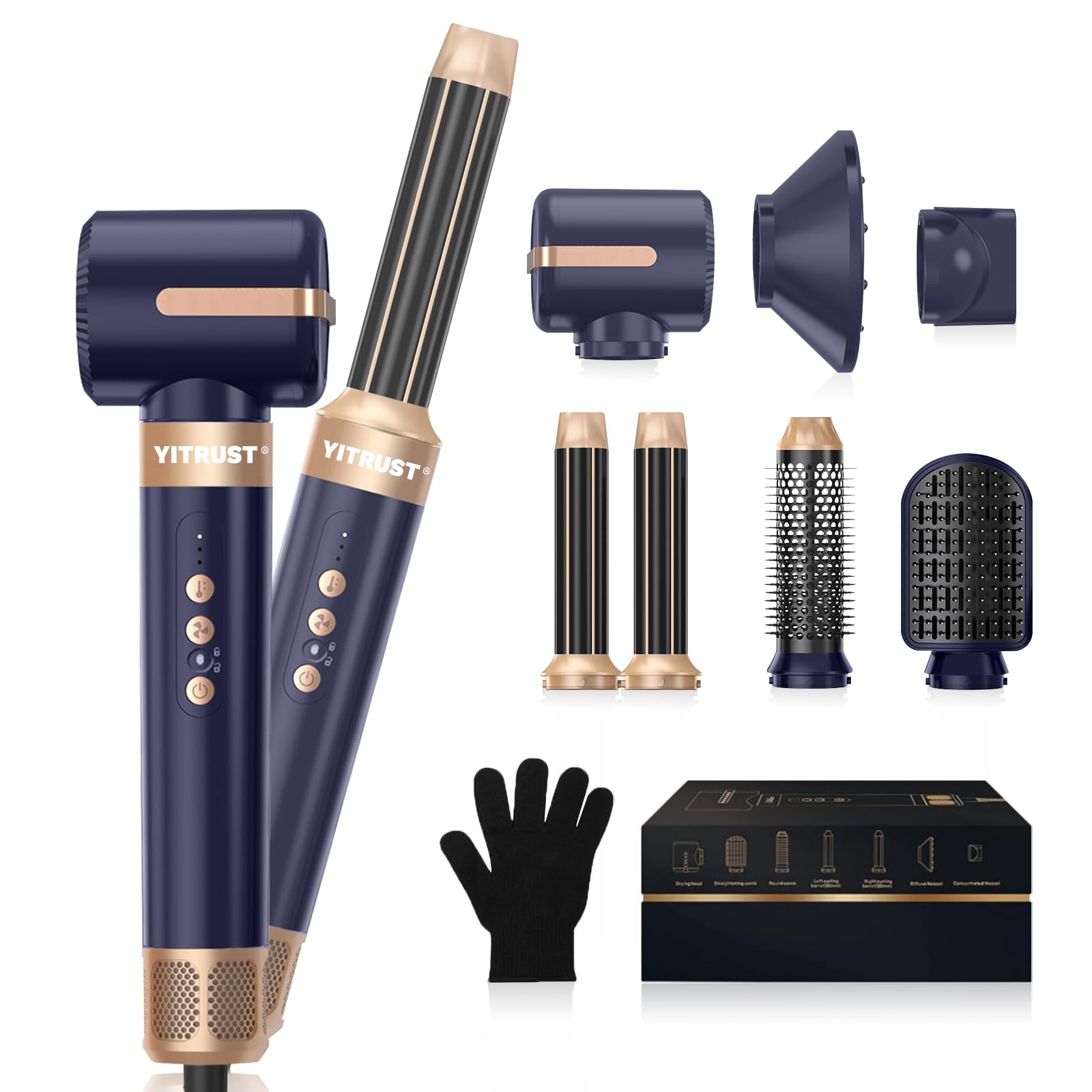 Yitrust Professional Ionic Hair Dryer Brush - 11000 RPM Hot Air Styler with Auto-Rotating Curling Brush | 7-in-1 Multifunctional Hair Tool for Blow Drying, Styling & Creating Curls | Perfect for Home Use, Salon Styling & Travel Hair Care
