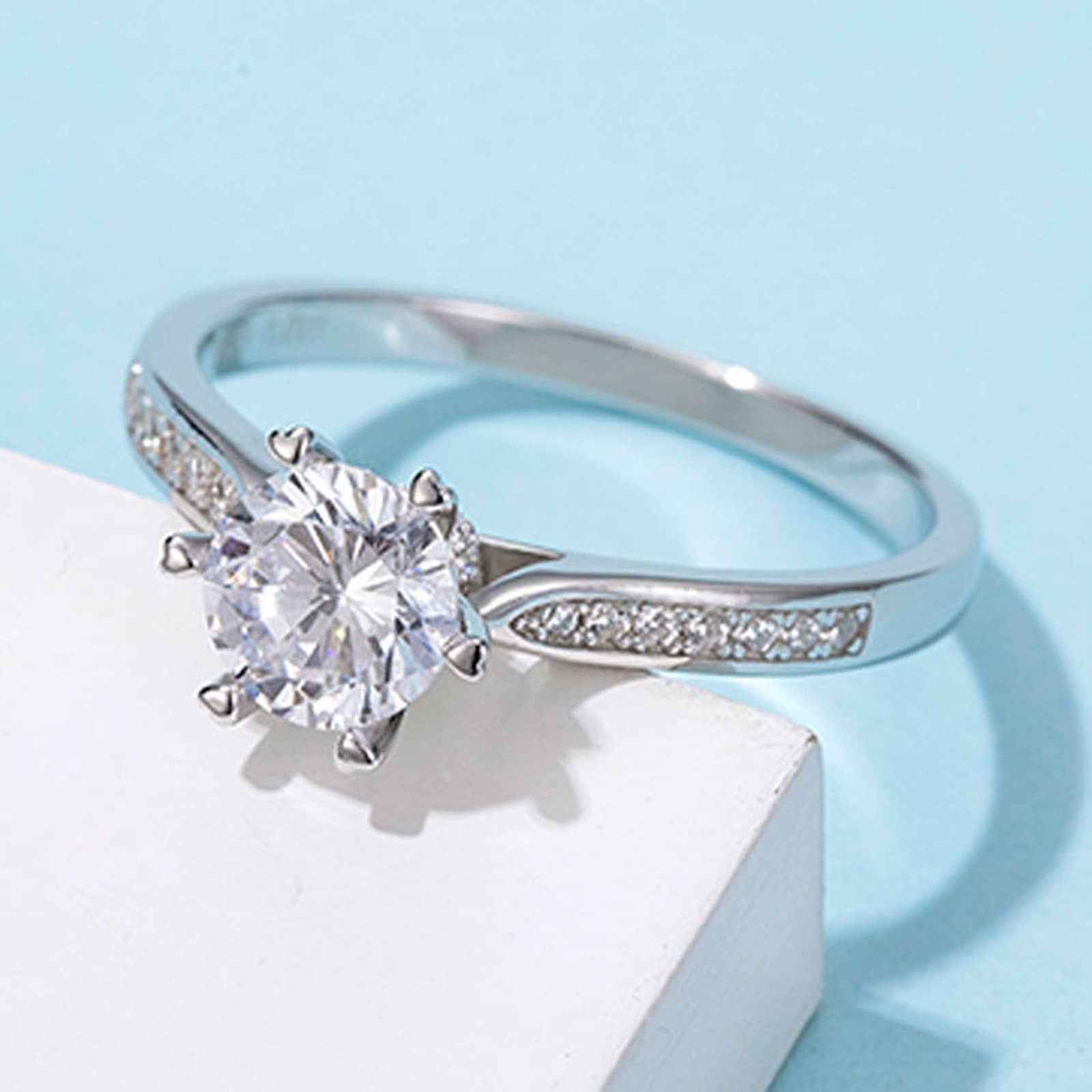 Women's Wedding Ring - 925 Sterling Silver Moissanite Half Eternity Band with 6-Prong Heart Setting (1ct Round Cut) | Perfect for Engagement, Anniversary & Valentine's Day Gifts