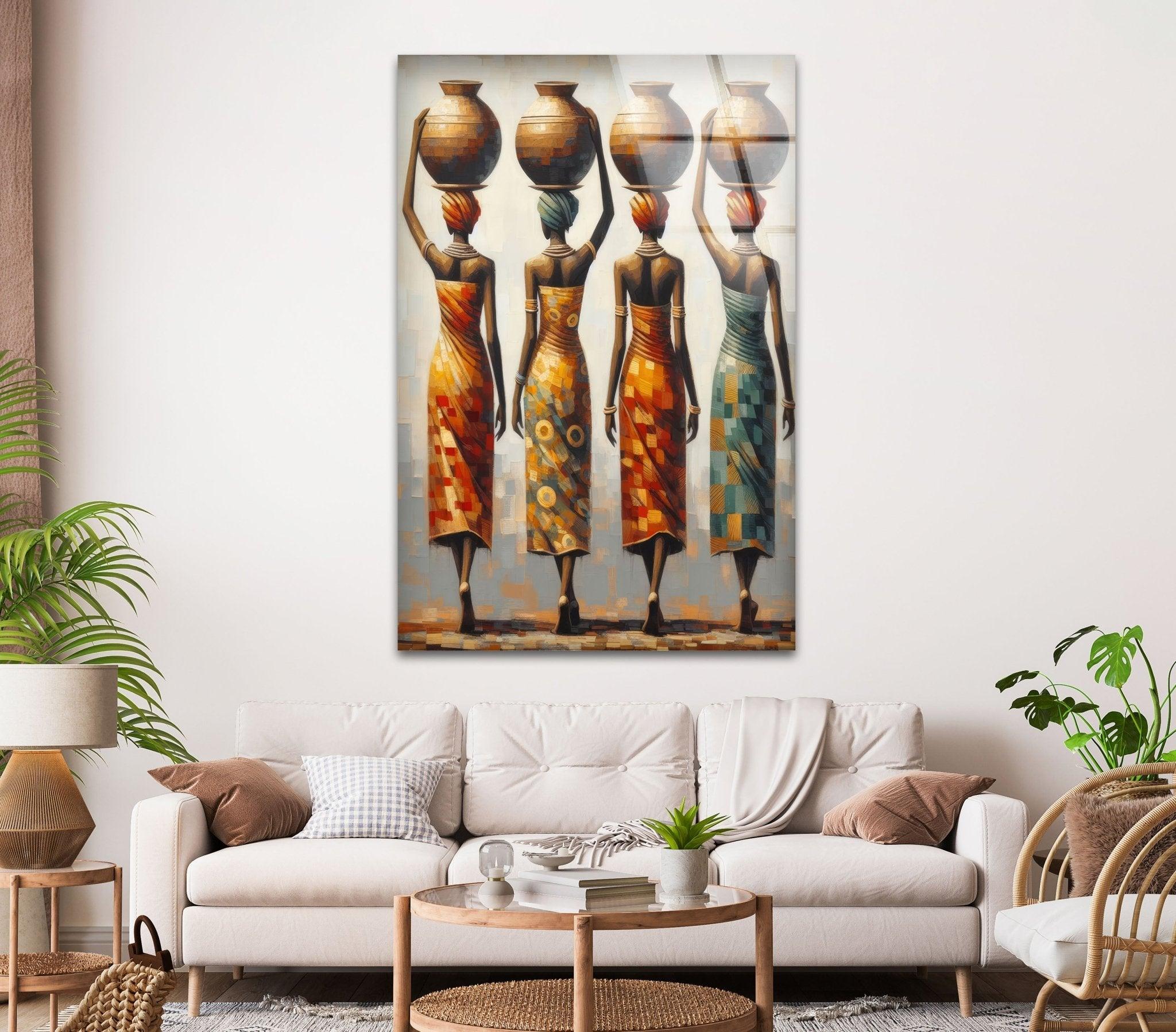African Women Glass Wall Art - Handmade Elegant Home Decor for Living Room, Bedroom & Office - Perfect for Boho, Modern & Ethnic Interior Design Styles