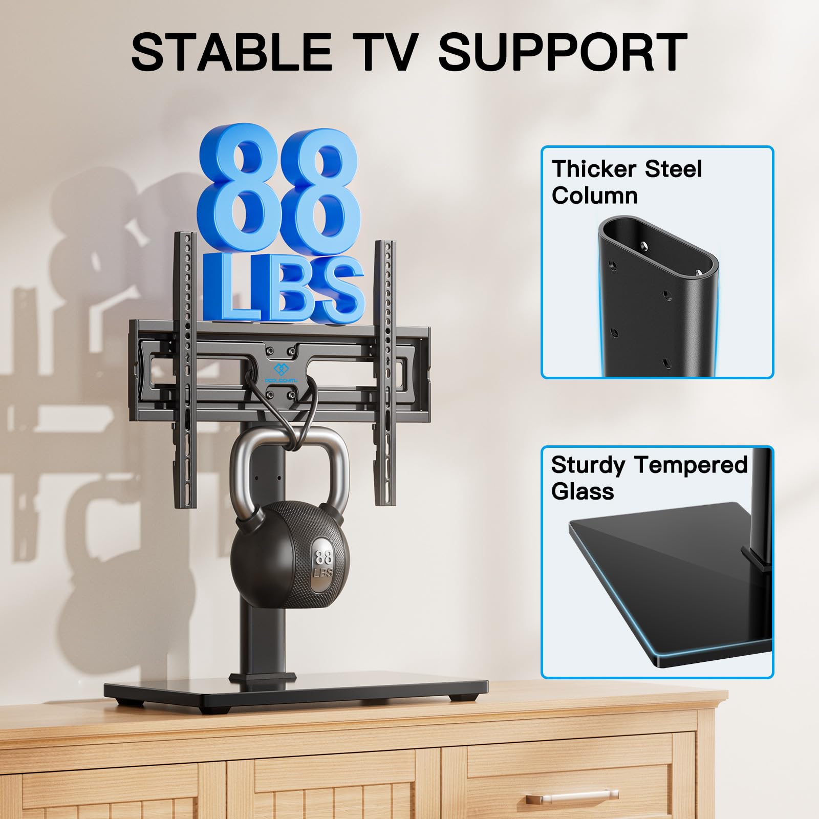 Universal Swivel TV Stand for 32-65 Inch TVs - Heavy Duty Height Adjustable Table Top Mount with Tilt Function - Perfect for Living Room, Bedroom, or Office Setup