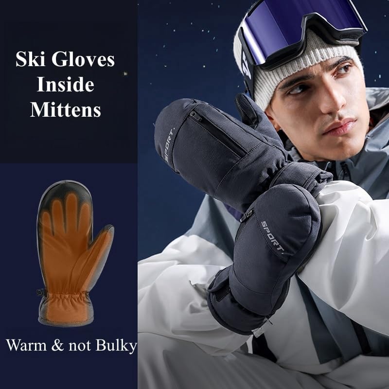 Waterproof Ski Gloves for Women & Men - Winter Snow Mittens with Hand Warmer Pockets for Cold Weather - Perfect for Skiing, Snowboarding & Outdoor Winter Activities