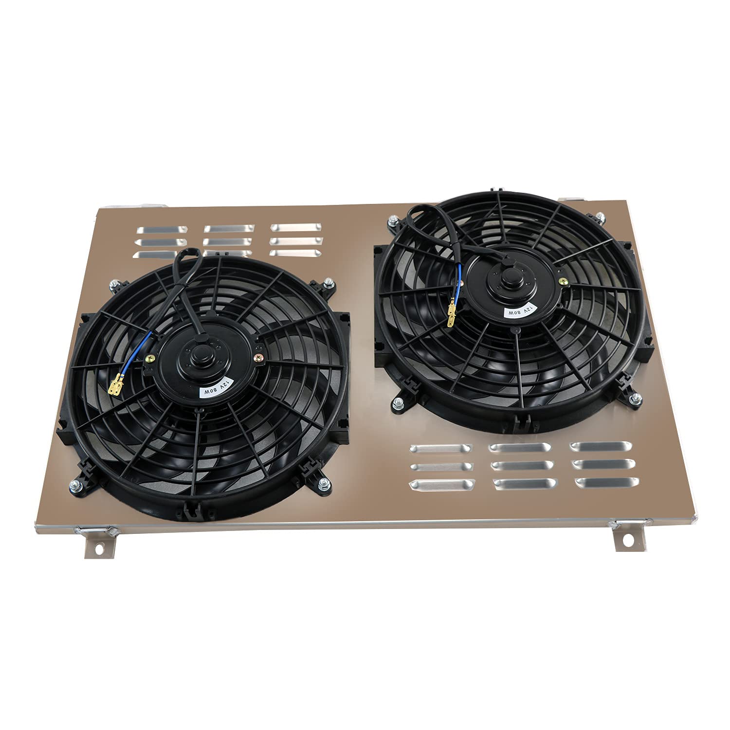 ECMRAD Aluminum Radiator Shroud with 2x12 Inch Cooling Fans for Chevy Corvette C3 1977-1982 (5.0L 5.7L V8) - High Performance Cooling Upgrade for Hot Weather & Racing Scenarios