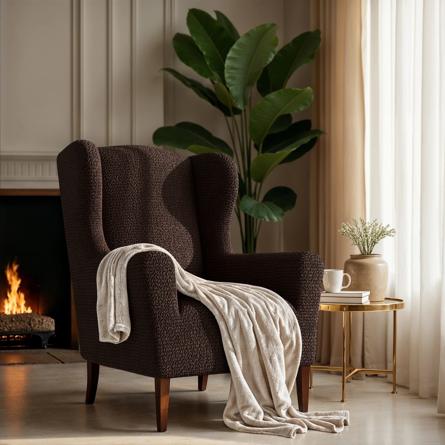 Premium Wingback Chair Slipcover - Microfiber Collection | Washable & Stretchable Furniture Protector for Living Room, Office, or Bedroom