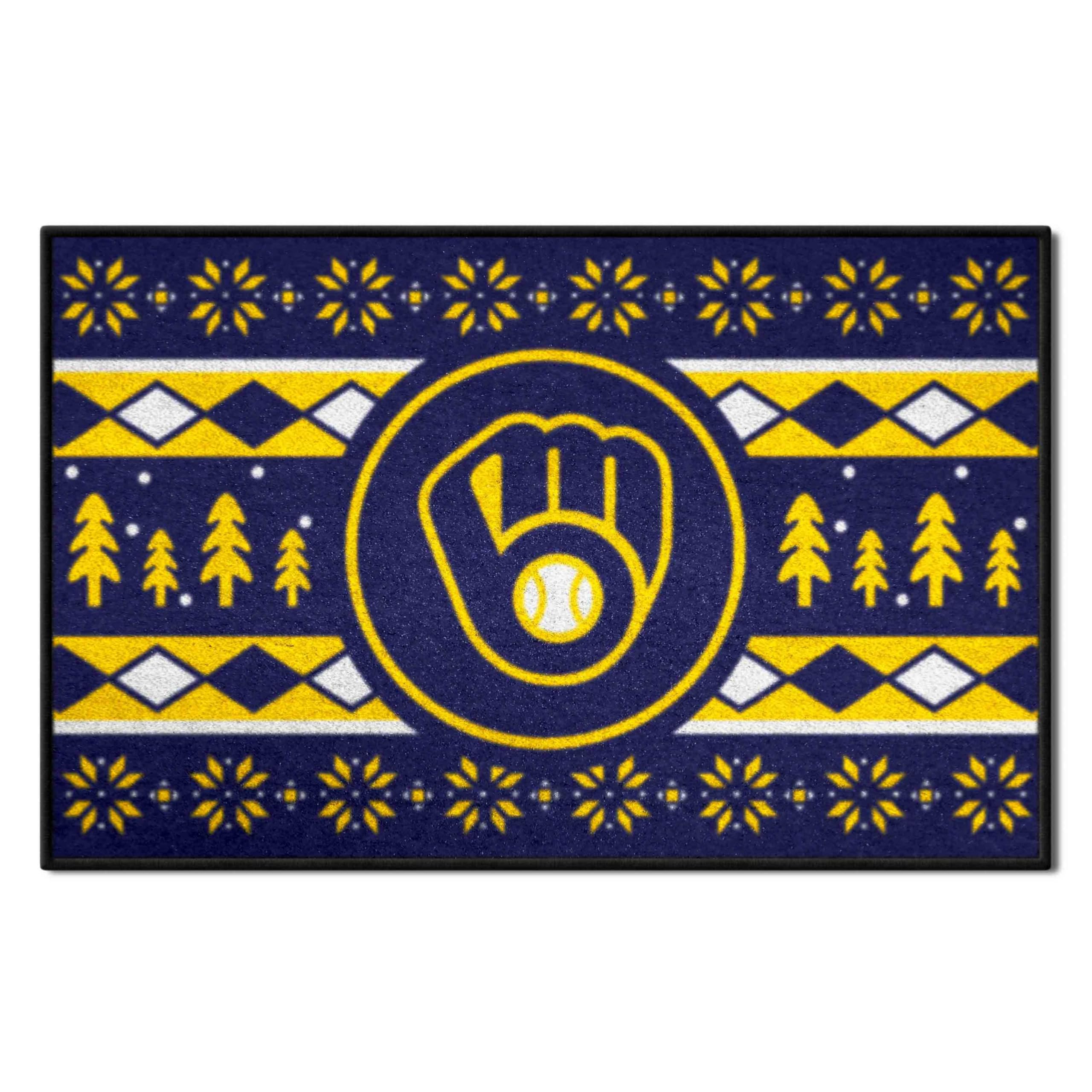MLB Milwaukee Brewers Holiday Sweater Rug - 19x30 Inches - Cozy Fan Gift for Christmas, Game Day & Home Decor