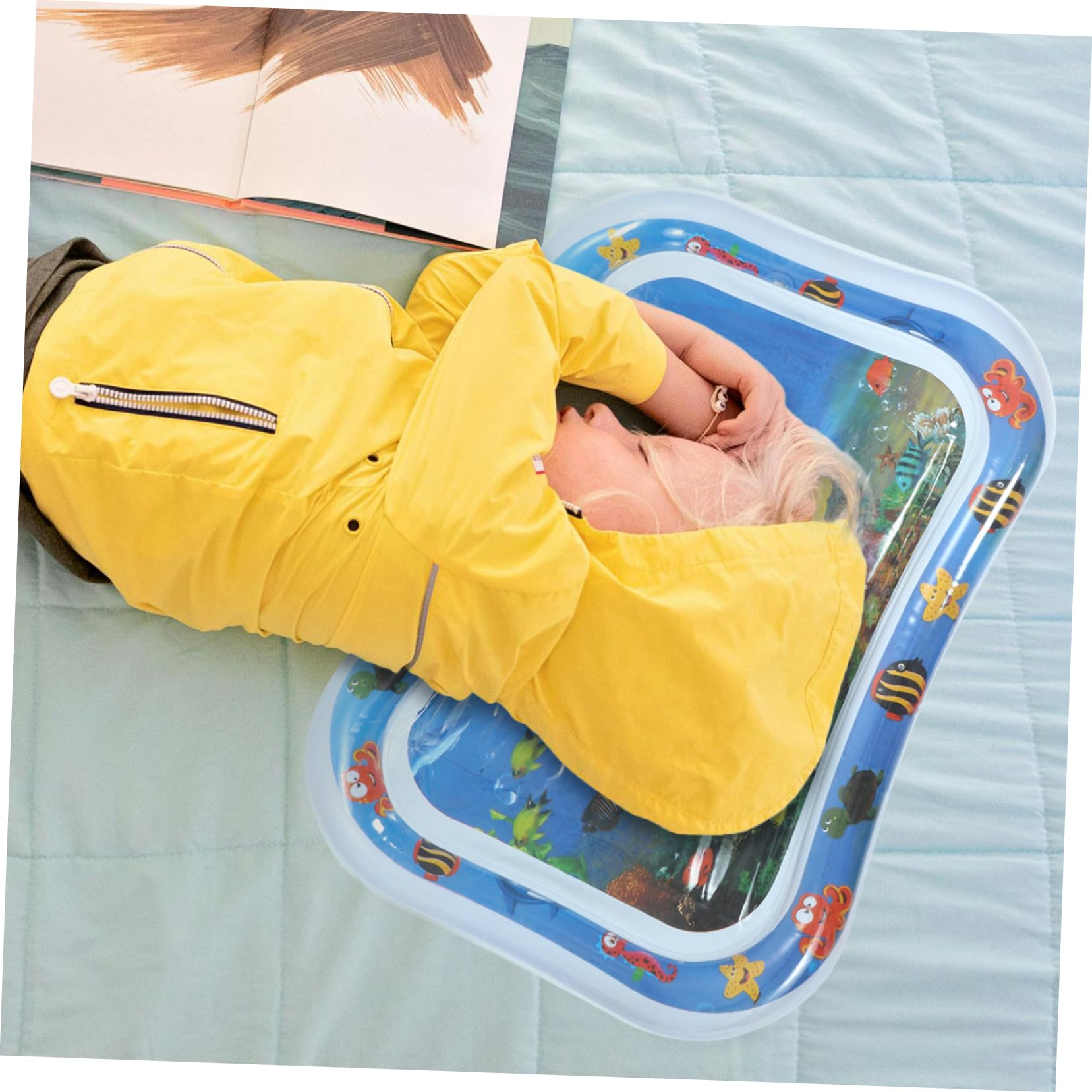 HEMOTON Blue PVC Water Cushion Mat for Babies & Newborns - Safe, Durable, and Fun Sensory Play for Tummy Time, Pool, and Outdoor Activities