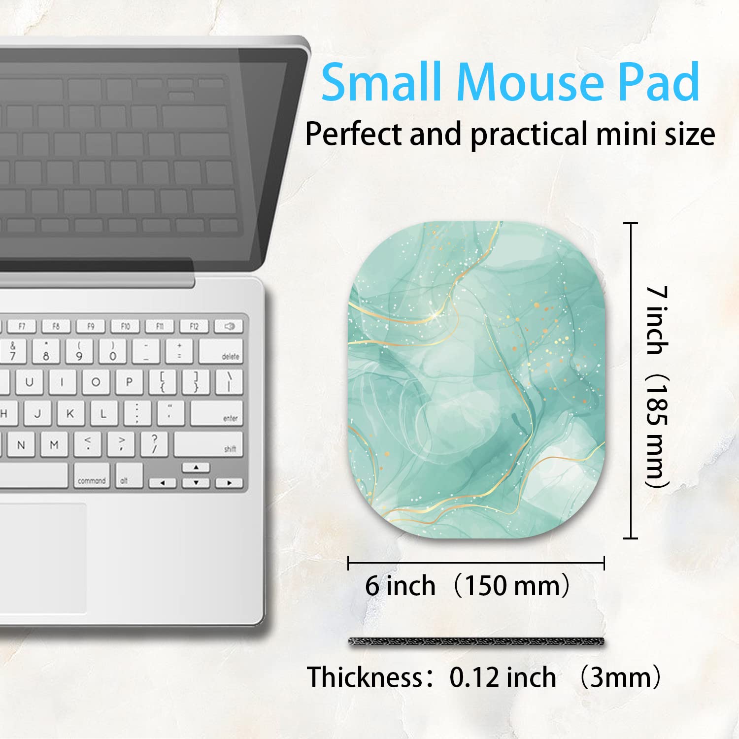 6x7 Inch Small Mouse Pad for Laptop - Non-Slip Rubber Base Waterproof Mouse Mat - Mini Wireless Mouse Pad for Home Office & Travel - Light Green Marble Design - Perfect for Desktops, Laptops & Workspaces