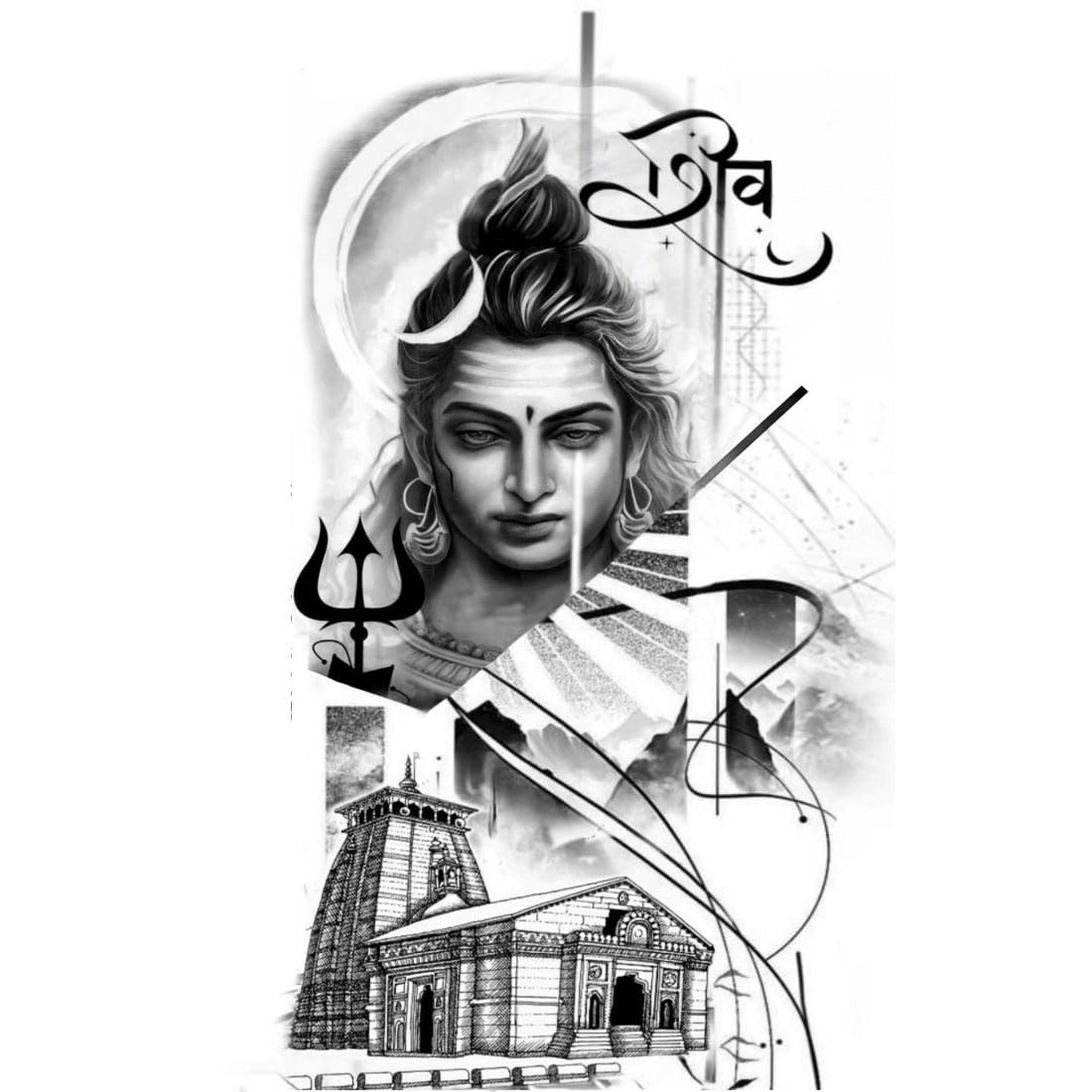 Kedarnath Shiv Black Colorful Temporary Tattoo for Men & Women - Waterproof Fake Tattoo Sticker - Festival, Party & Spiritual Events Body Art