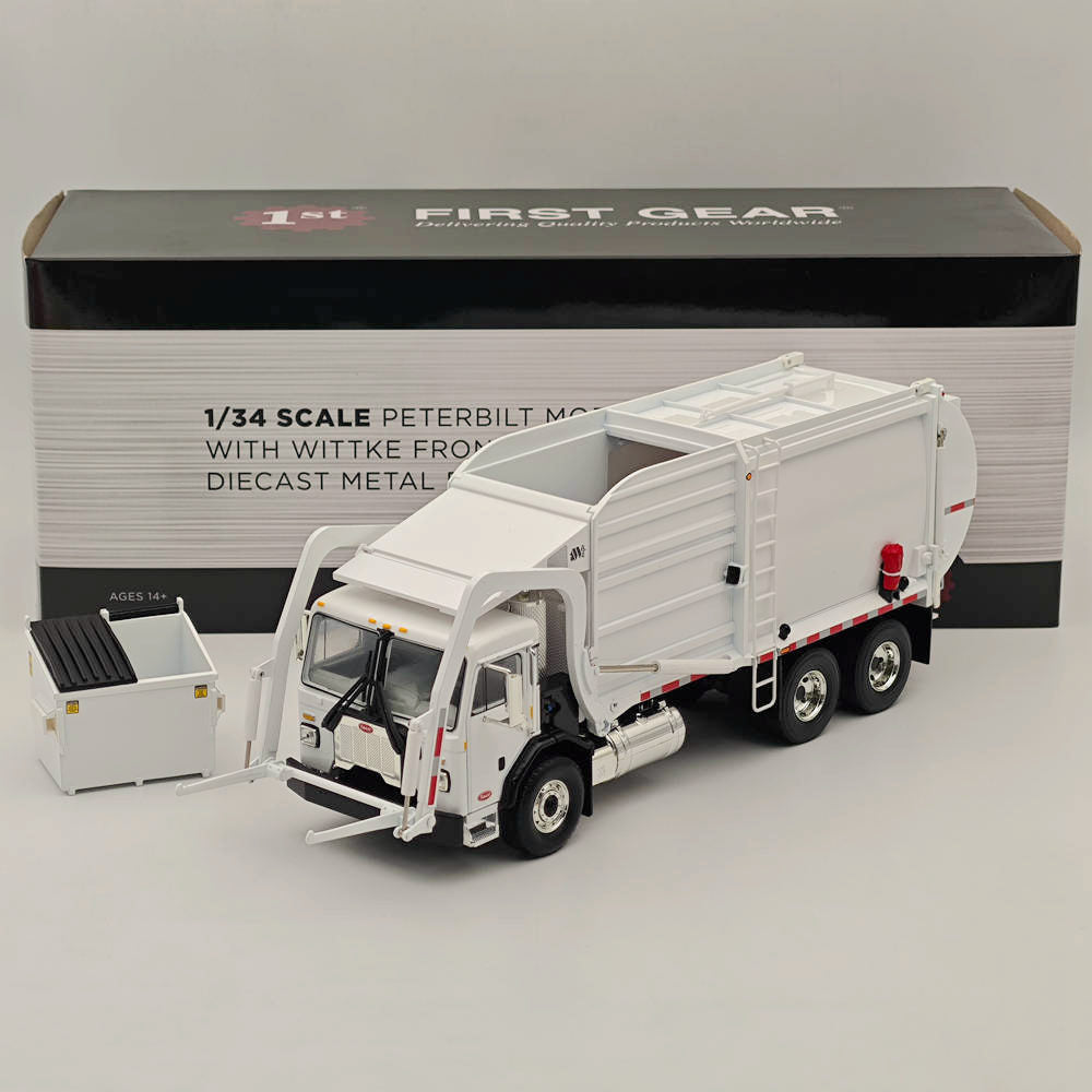 1/34 Scale FIRST GEAR Peterbilt 520 with Wittke Front End Load Refuse Truck Diecast Metal Replica Model - Collectible Toy for Truck Enthusiasts & Display Scenes