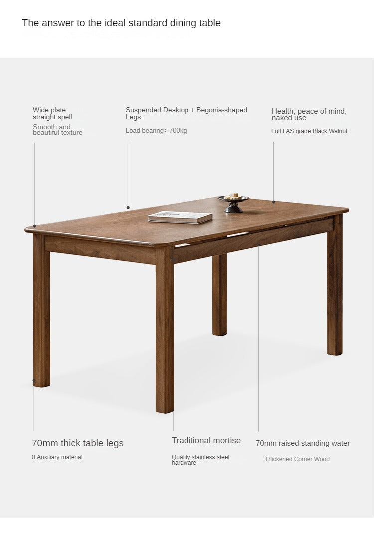 Premium Black Walnut & Ash Solid Wood Dining Table - Handcrafted Rustic Farmhouse Style - Perfect for Family Gatherings, Dinner Parties & Cozy Meals