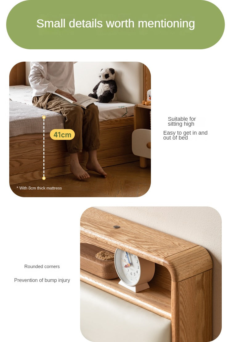 Solid Oak Wood Multifunctional Storage Bed with LED Lights - Perfect for Modern Bedrooms, Guest Rooms, and Small Space Living