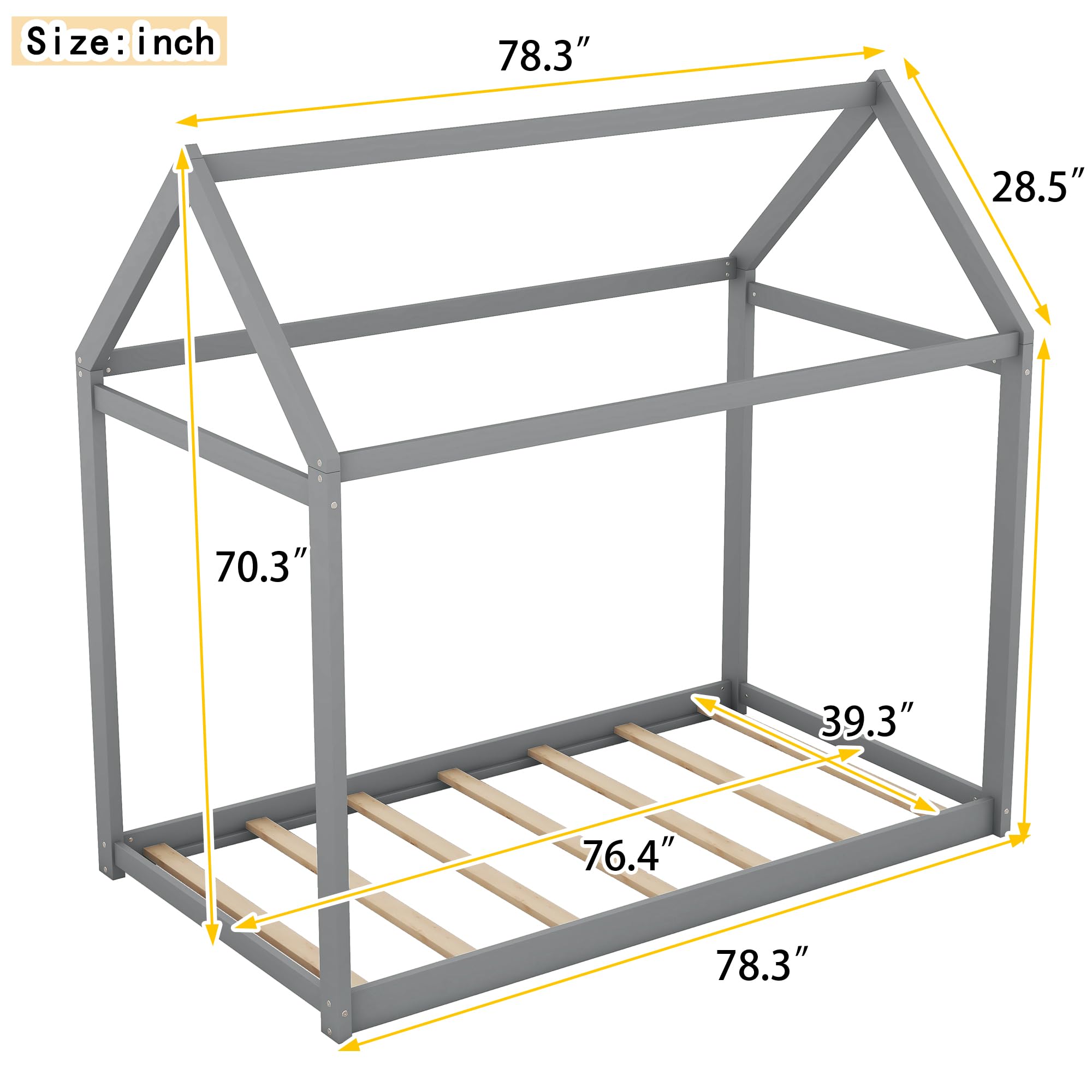 P PURLOVE Twin Size Wooden House Bed Frame - Kids Play Tent Bed for Girls & Boys | Fun Bedroom Decor for Children's Room & Playhouse Adventures