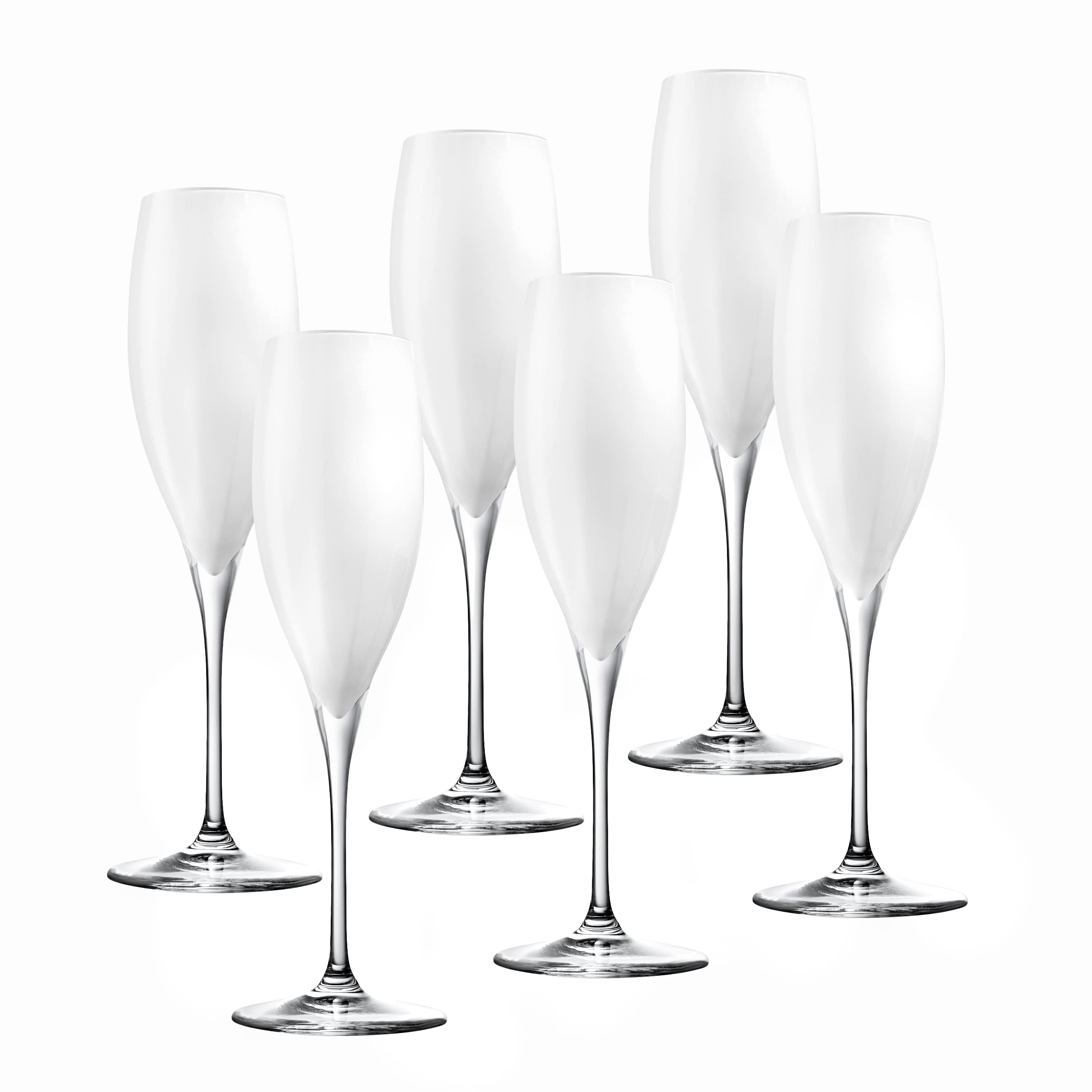 Barski 6-Piece Crystal Champagne Flute Set - 11 oz Elegant Wedding Toasting Glasses, White European-Made Glassware for Celebrations, Anniversaries & Special Occasions