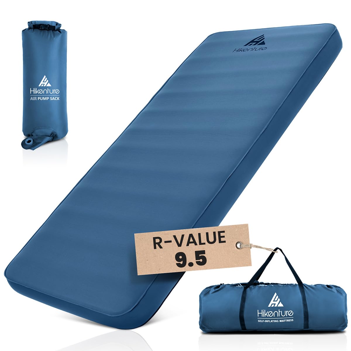 Hikenture 4 Inch Thick Self-Inflating Sleeping Pad - 9.5 R-Value 4-Season Camping Mattress with Pump Sack | Lightweight Foam Insulated Air Pad for Backpacking, Hiking & Outdoor Adventures