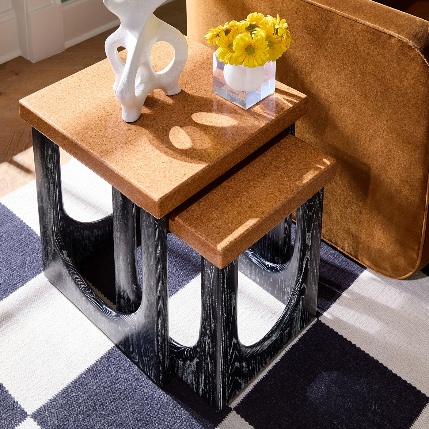 Coliseum Nesting Tables Set of 3 - Modern Space-Saving Side Tables for Living Room, Bedroom & Office - Wooden Stackable End Tables with Sturdy Metal Frame