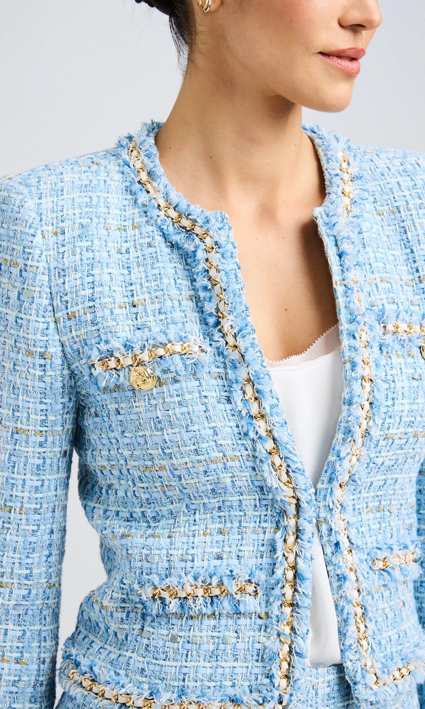 Betsy Tweed Blazer for Women - Sky Blue Classic Jacket | Office Wear, Business Casual, Spring Outfits & Special Occasions