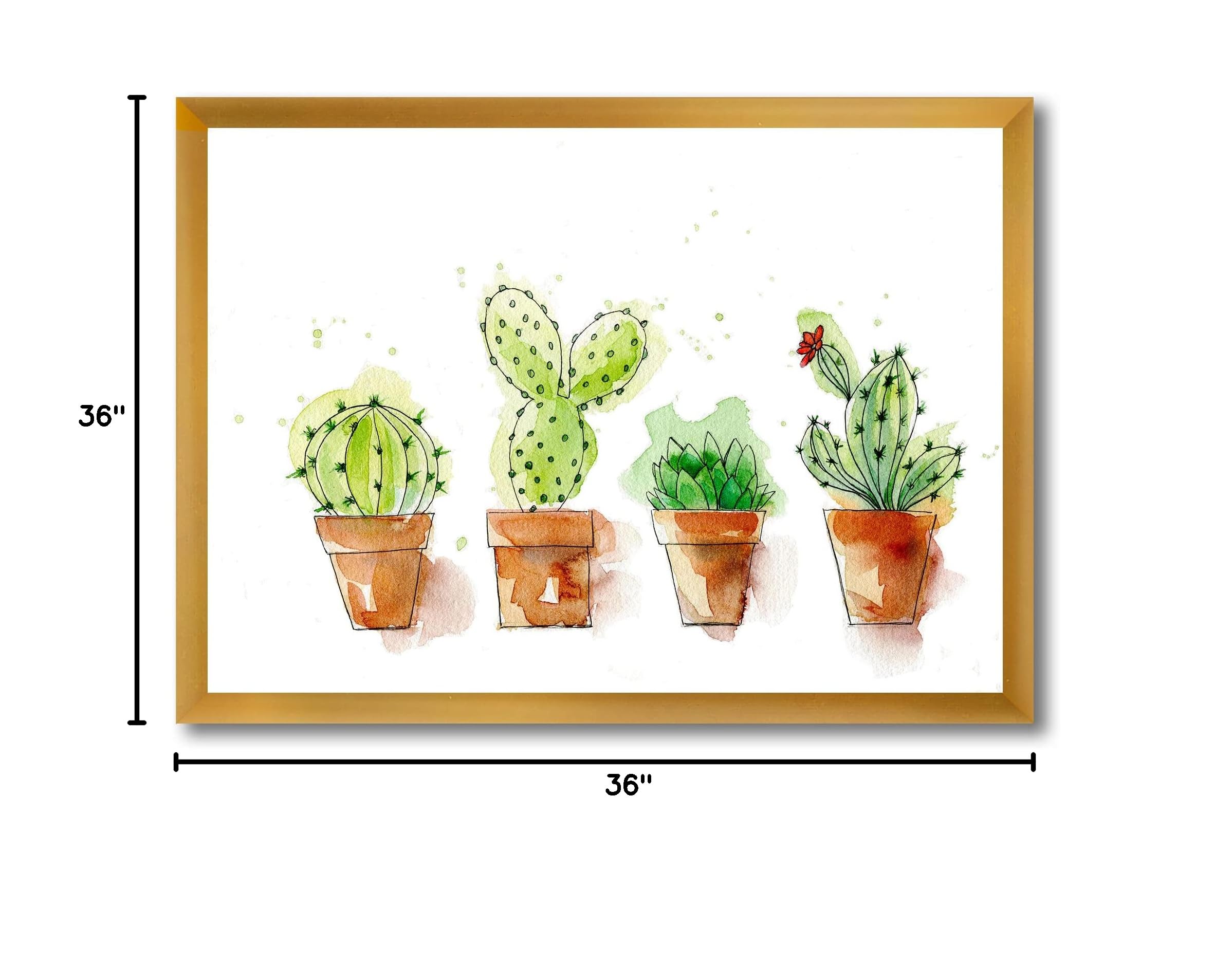 Stylish Cacti in Ceramic Pots - Minimalist Desert-Themed Wall Art Decor for Living Room, Bedroom & Office | Traditional Framed Home Decor