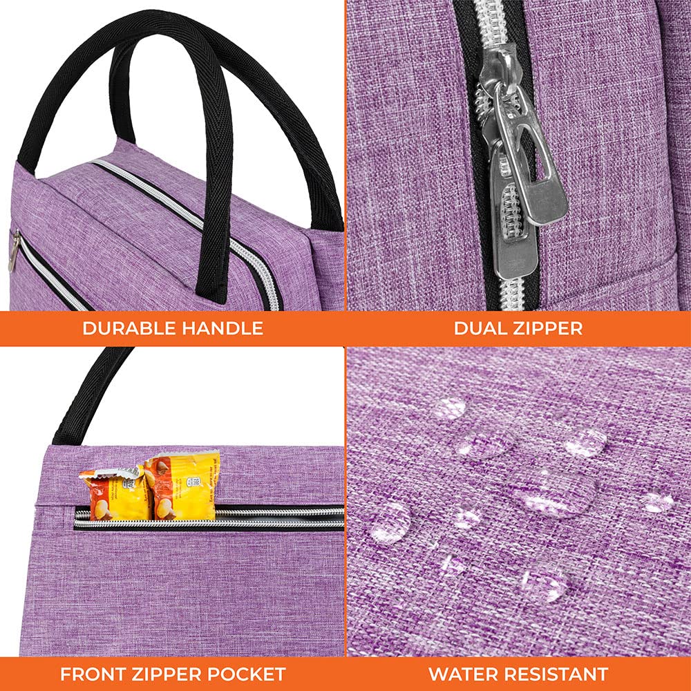 OPUX Insulated Lunch Bag for Women & Girls - Reusable Cooler Tote for Work, School, Travel & Picnic - Fits 11 Cans - Heather Purple - Perfect for Office Lunches, School Meals & Outdoor Activities
