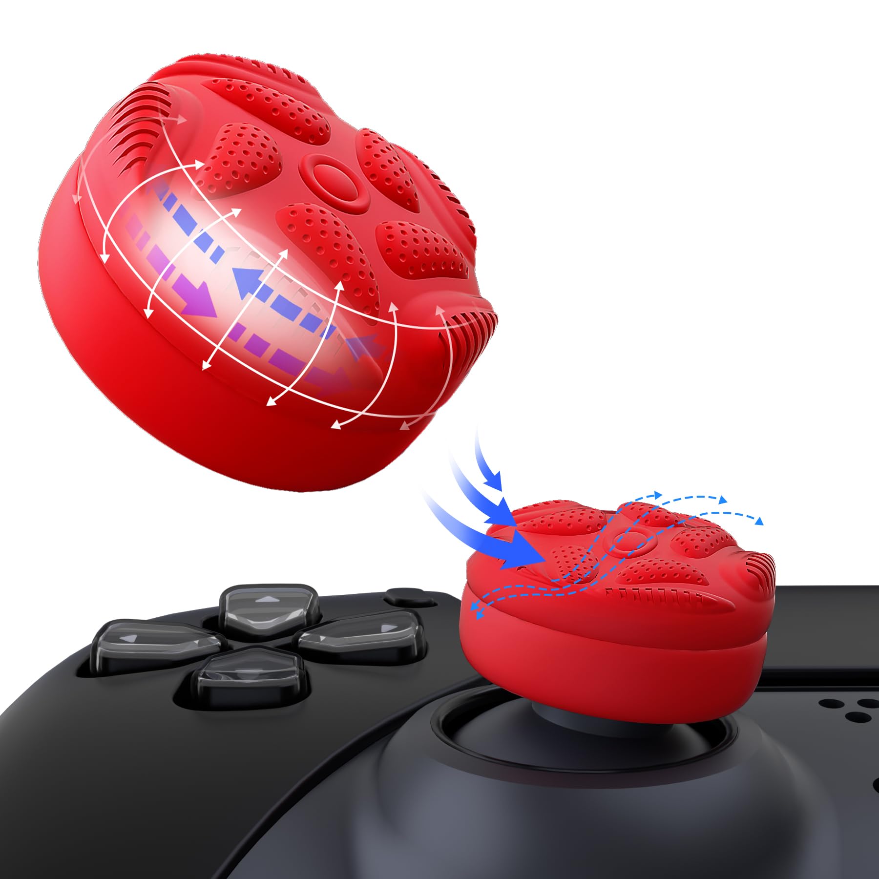 PlayVital Thumbstick Caps for PS5/PS4/Xbox Series X&S/One/Elite Series 2/Switch Pro Controller - Raindrop Texture Design in Passion Red | Enhanced Grip for Gaming | Perfect for FPS, Racing & Action Games