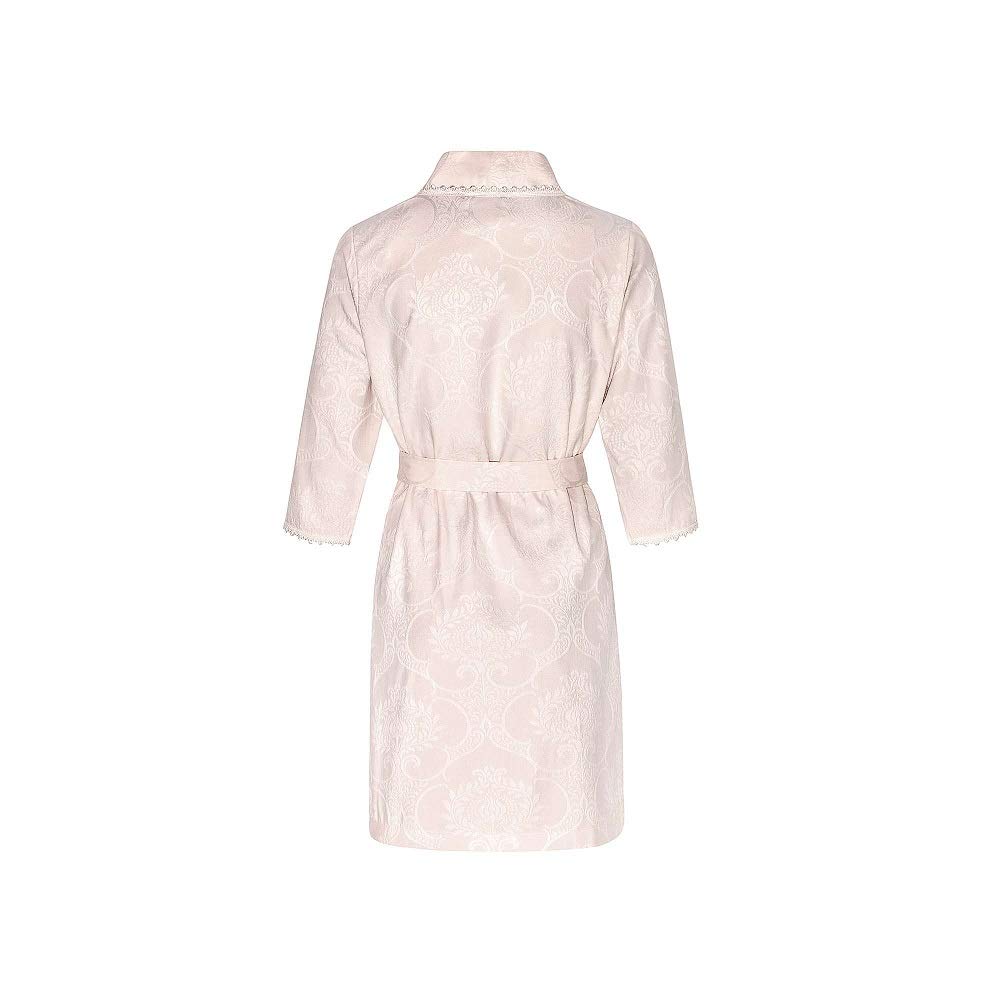 Light Pink Jacquard Cotton Short Women's Robe DORIS - 65% Cotton 35% Modal - Soft & Breathable Loungewear for Spa, Sleep & Relaxation at Home