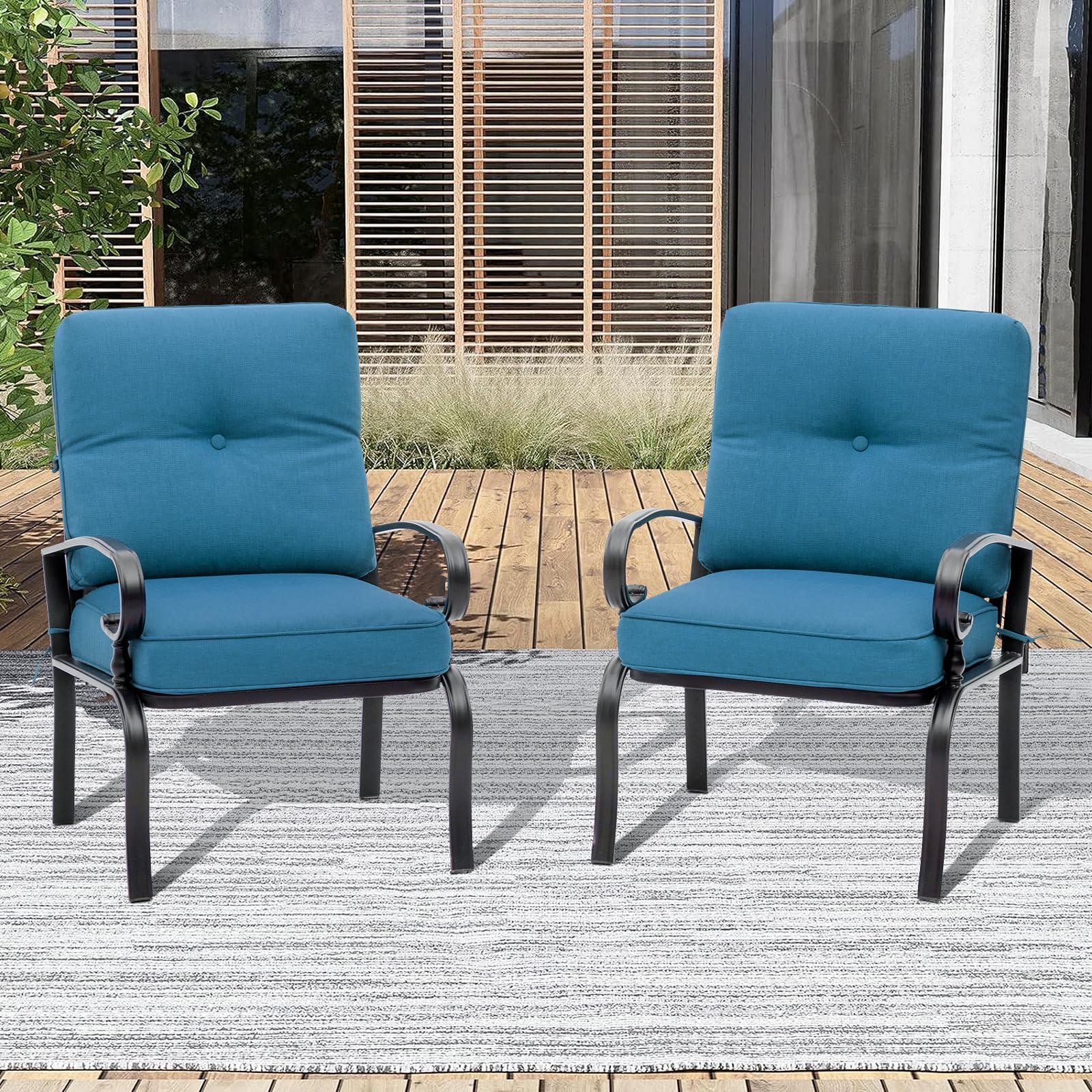 2-Piece Outdoor Patio Bistro Chair Set - All-Weather Metal Garden Dining Furniture in Peacock Blue - Perfect for Backyard, Balcony, and Poolside Relaxation
