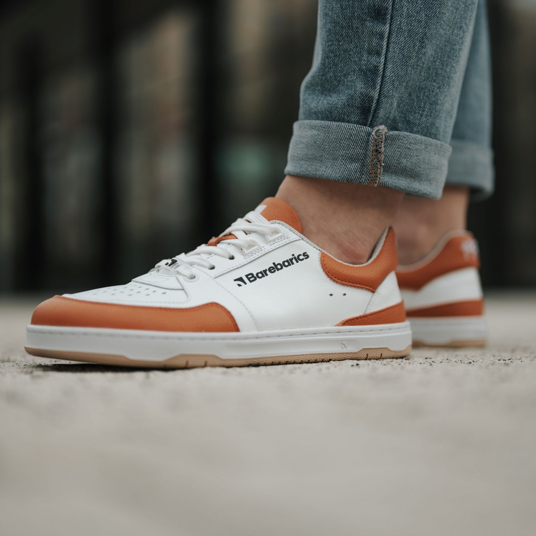 Barefoot Sneakers Barebarics Wave - White & Orange Minimalist Running Shoes for Men & Women | Lightweight & Flexible for Trail Running, Gym Workouts & Everyday Comfort