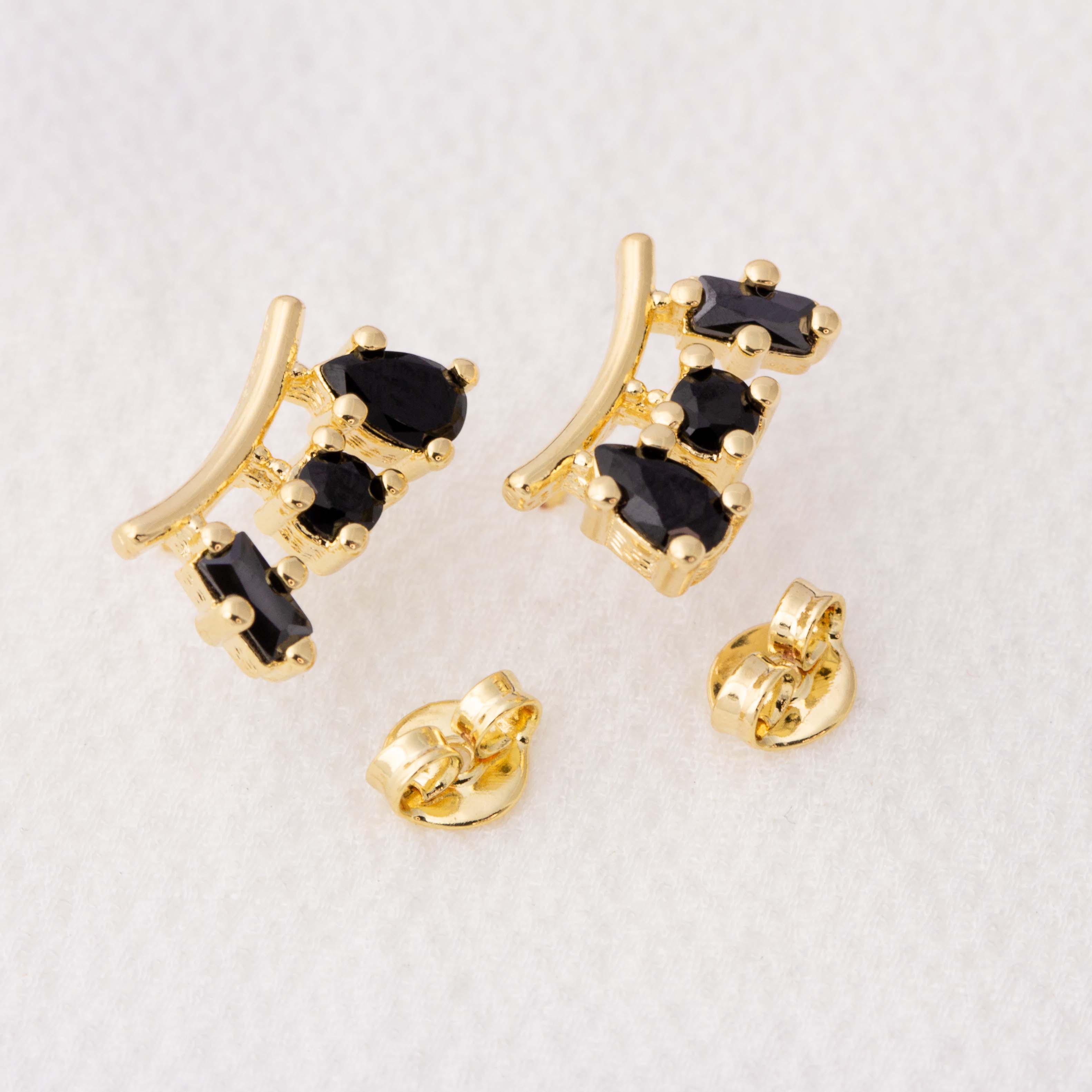 18k Gold Filled Black Cubic Zirconia Stud Earrings Set - 3 Elegant Shapes for Women | Perfect for Parties, Weddings & Everyday Wear