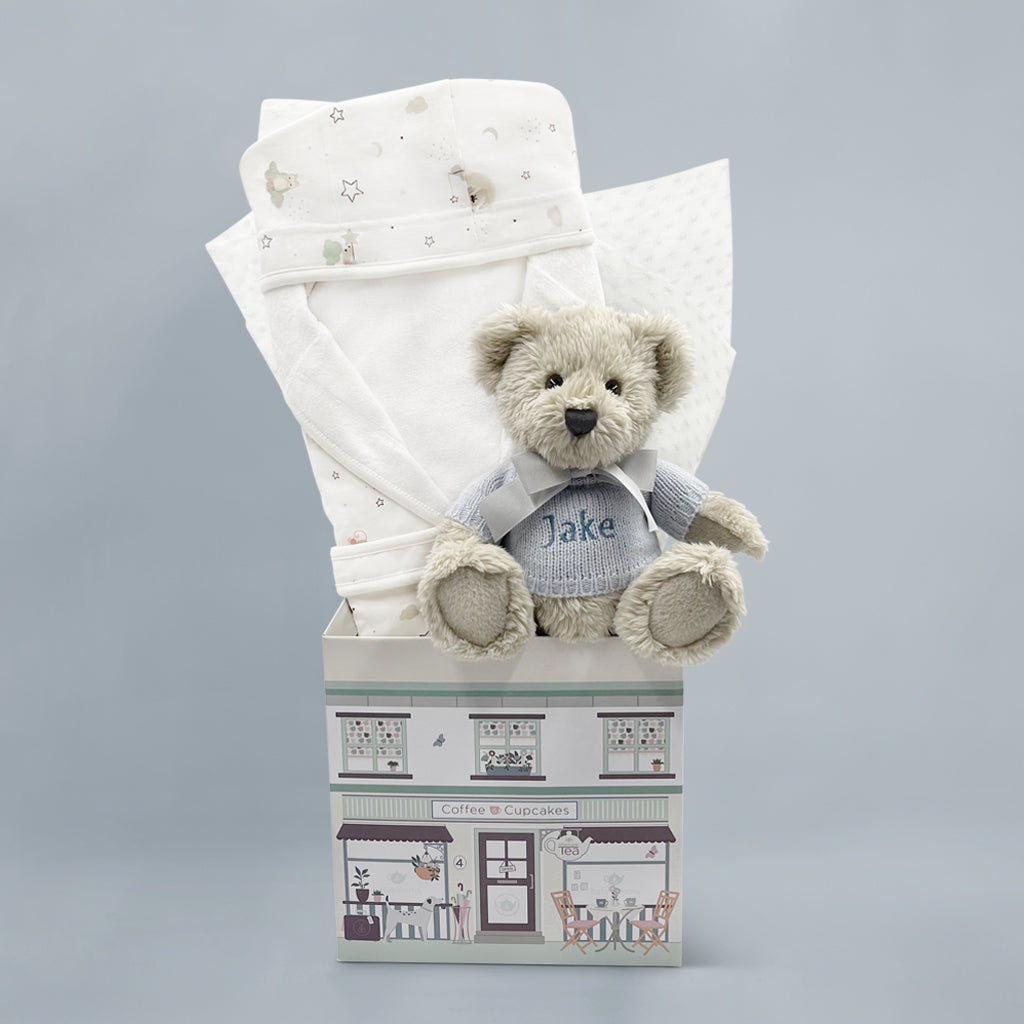 Custom Berkeley Bear & Little Love Bathrobe - Soft Blue Personalized Baby Bath Towel for Newborns & Toddlers - Perfect for Bath Time, Spa Days & Cozy Snuggles