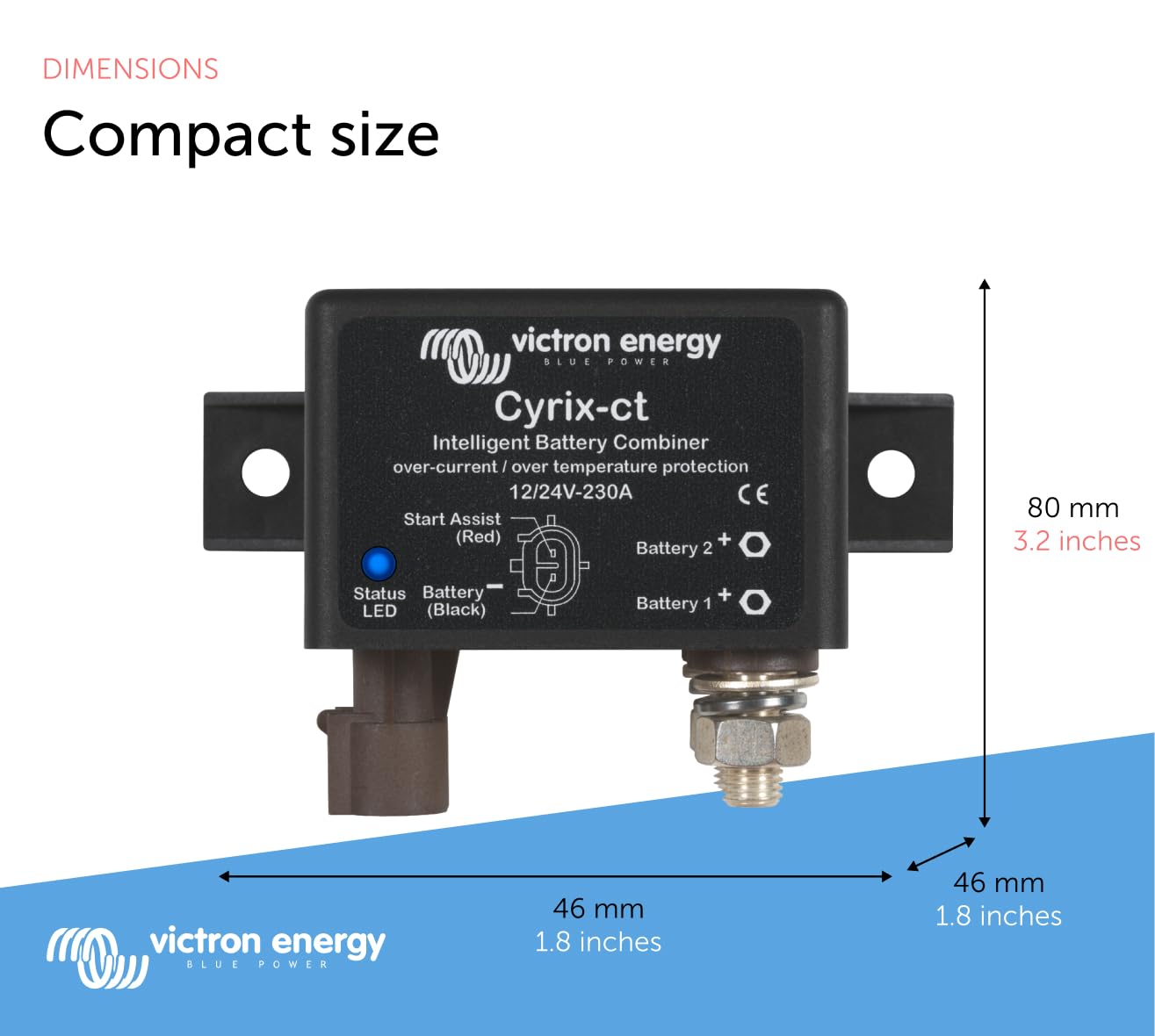 Victron Energy Cyrix-ct 12/24V 230A Smart Battery Combiner for Marine, RV & Off-Grid Power Systems - Dual Voltage Battery Charging Solution