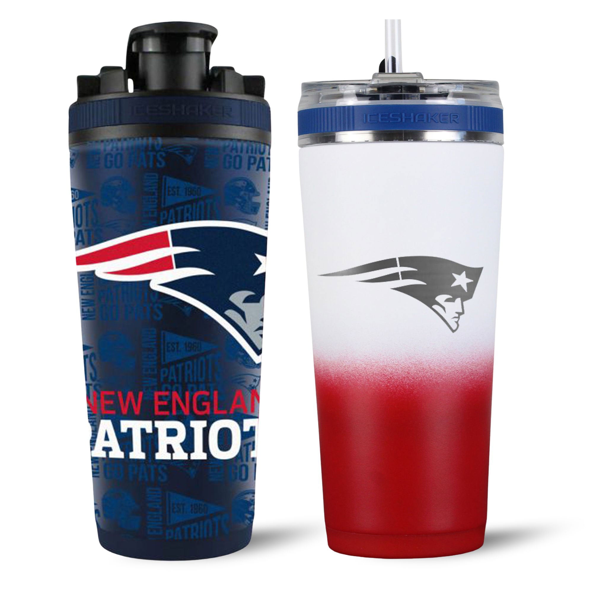 New England Patriots 4D Shaker & Flex Bottle Bundle - Official NFL Team Merchandise for Workouts, Gym & Sports Hydration