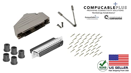 DB37 Male Crimp Kit - No Ear, Full Profile, Deluxe Metal Hood Connector Set for Industrial Equipment & Automotive Wiring (Compare at $21.26) - Perfect for Data Centers, Server Rooms & Vehicle Electronics Installation