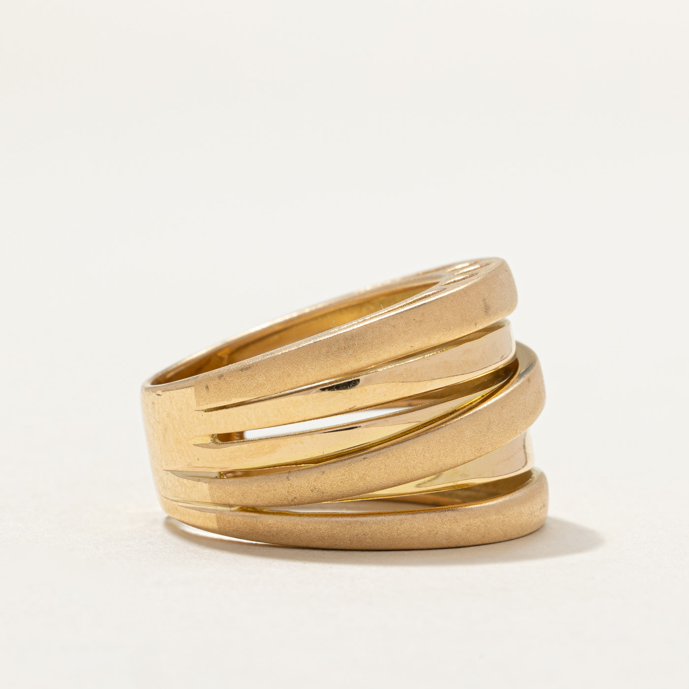 18K Yellow Gold Layered Bands Cocktail Ring for Women | Size 0.75 | Elegant Statement Jewelry for Parties, Weddings & Special Occasions