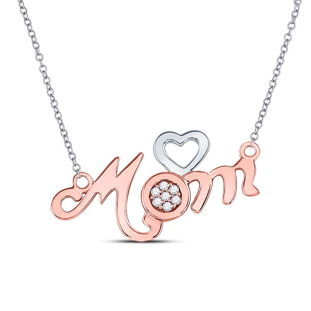 10K Rose Gold Women's Round Diamond Mom Heart Pendant Necklace - 1/20 CTTW - Perfect Gift for Mother's Day, Birthday & Anniversary